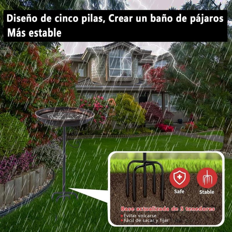 Bebedouro para pássaros em metal com suporte, acabamento em bronze antigo, design clássico, ideal para jardim, terraço, pátio e decoração externa. - 3