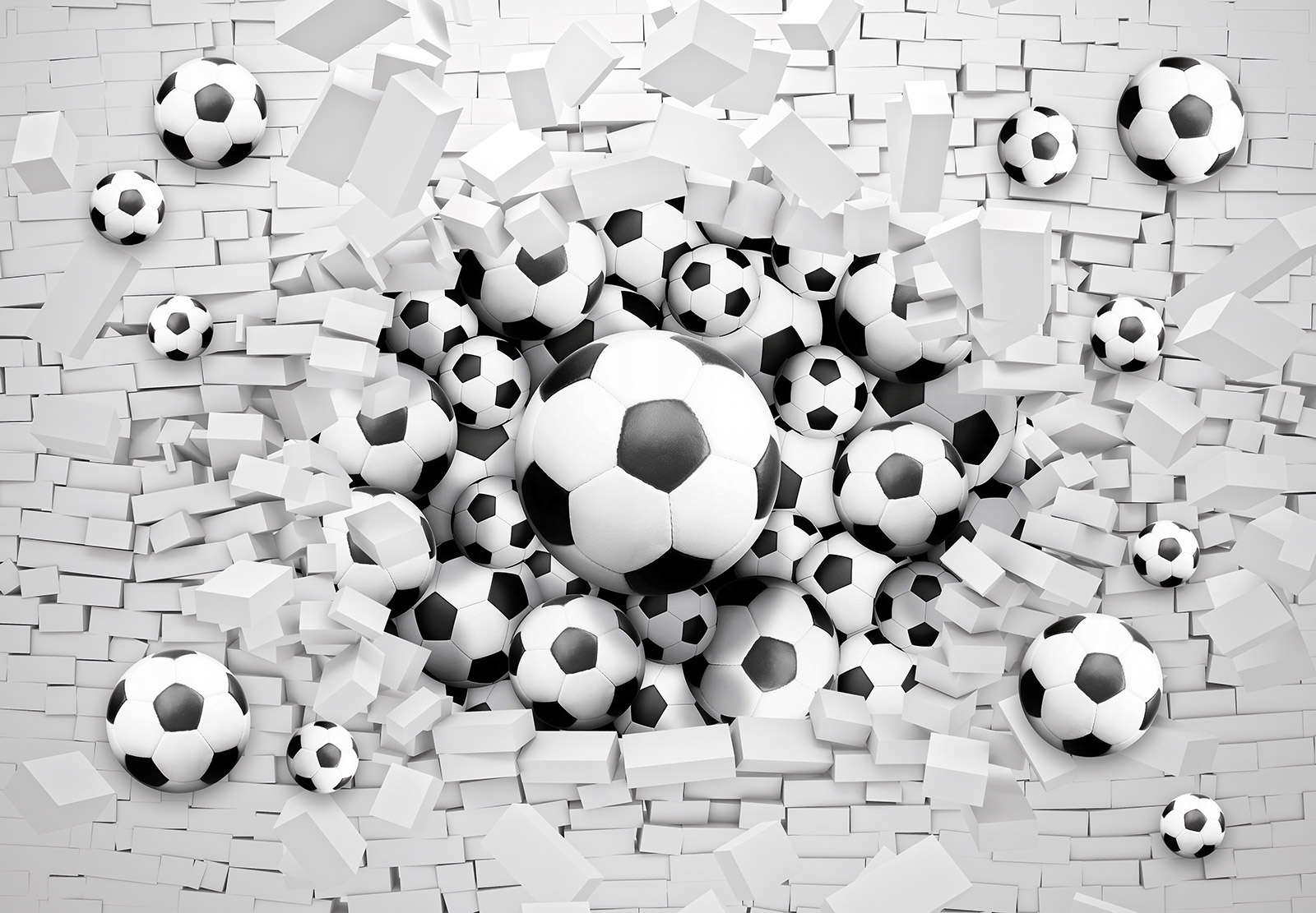 Papel pintado panorámico niños - balones de fútbol 3d