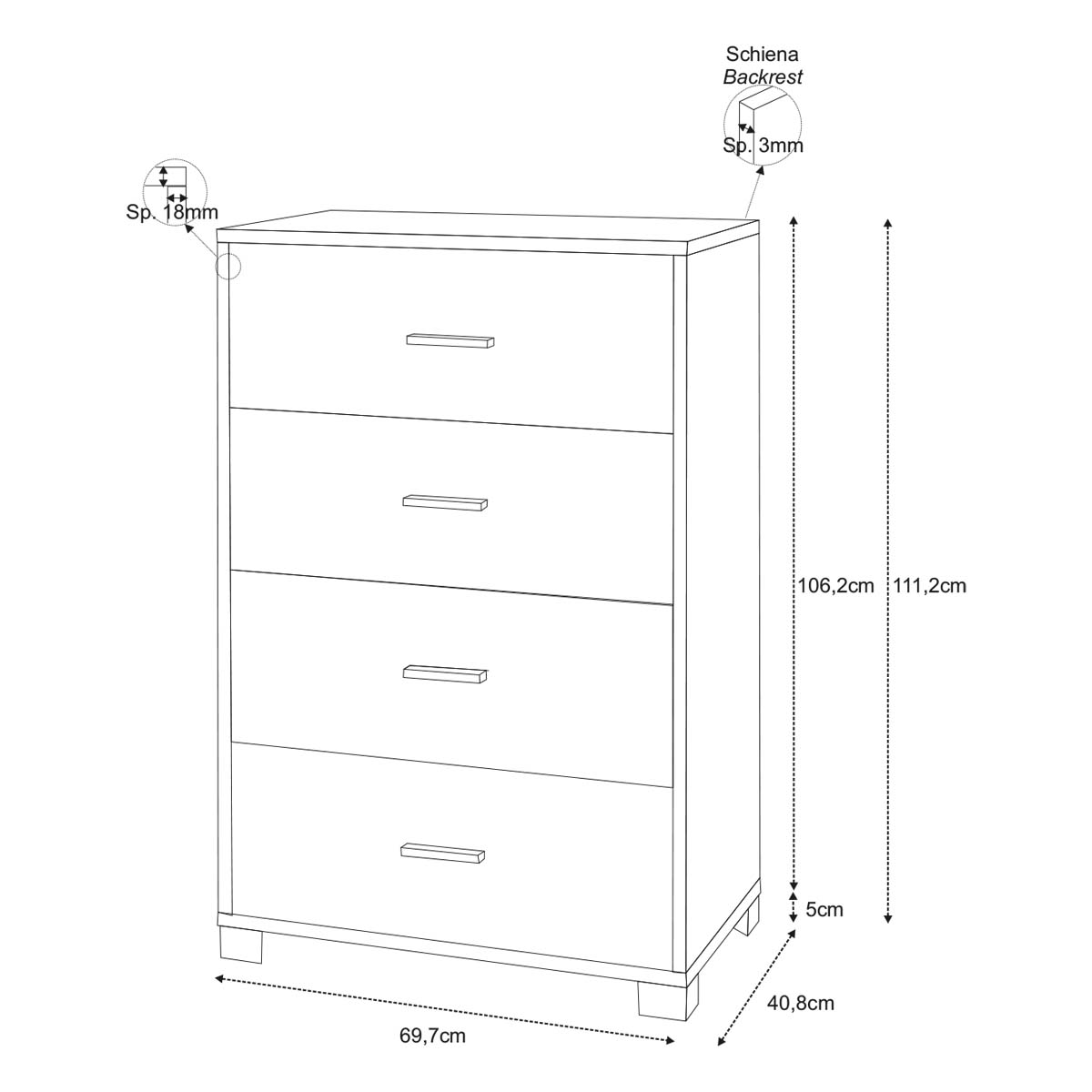 KIT ARMOIRES 4 Tiroirs Couleur Ciment - 3