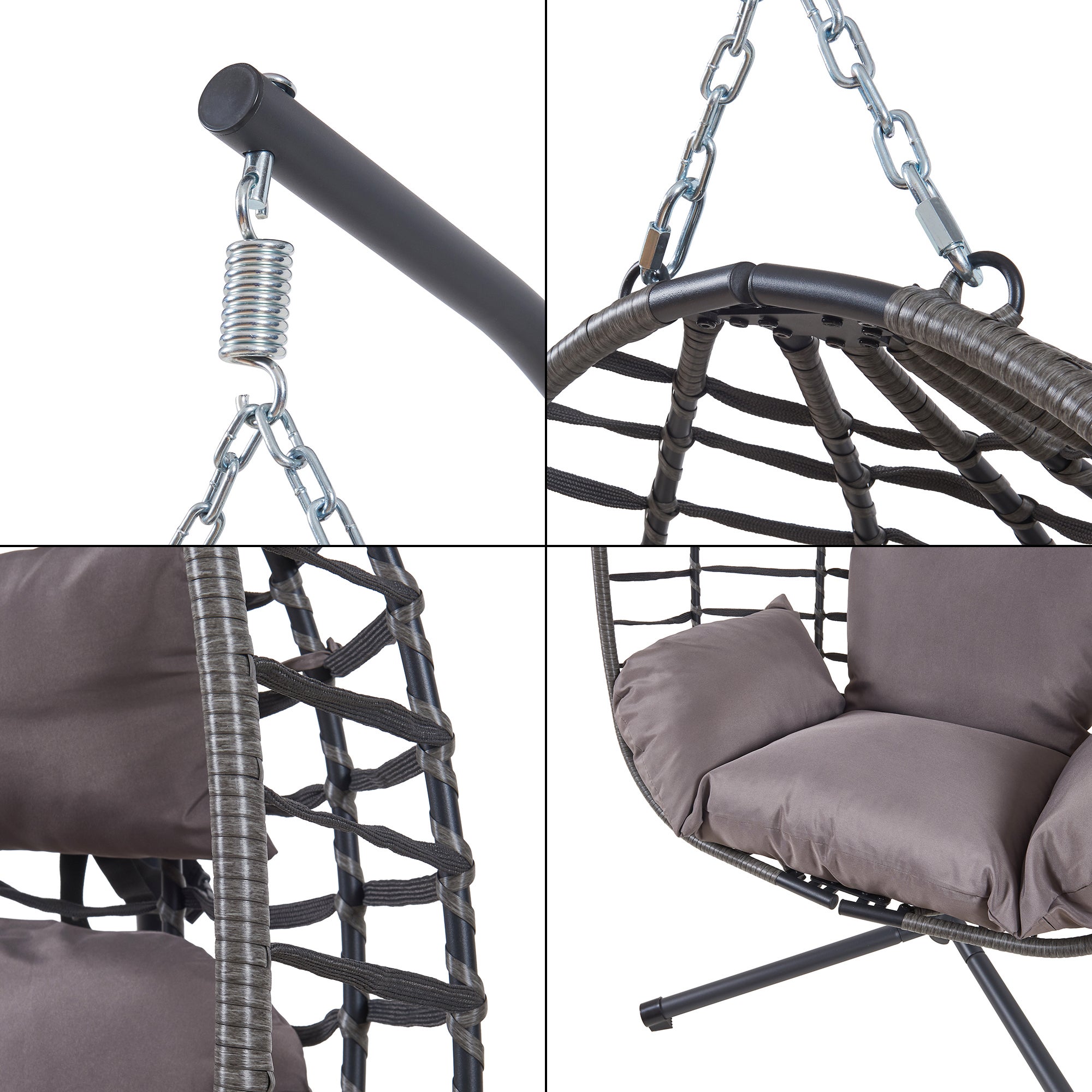 Fauteuil suspendu avec support Kandsvas 198 x 110 x 95 cm gris [en.casa] - 8