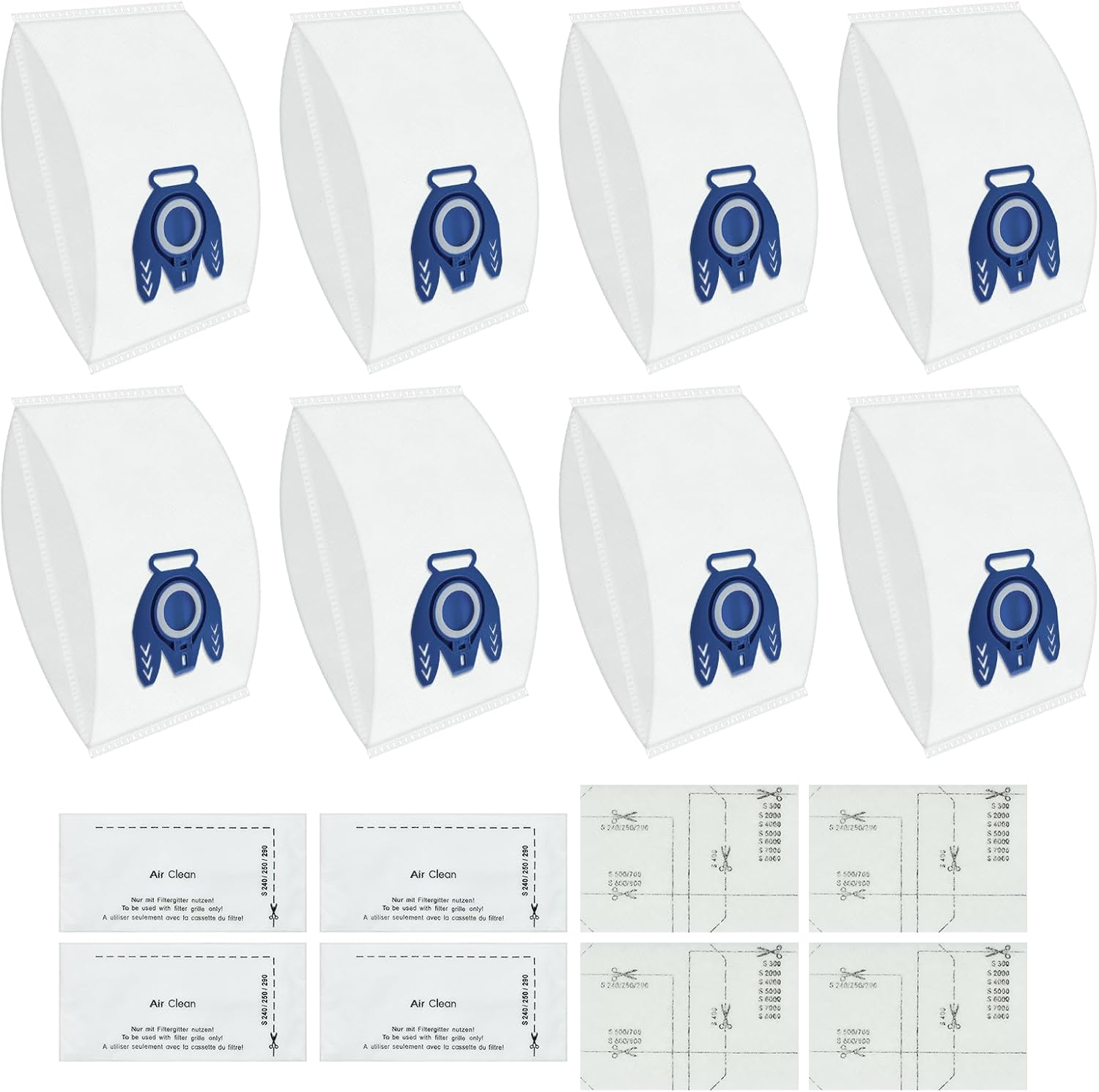 8 worków do odkurzacza Miele GN - Kompatybilne z C3/C2/C1/S400i-S456i/S8 - Filtry AirClean + zabezpieczenie silnika