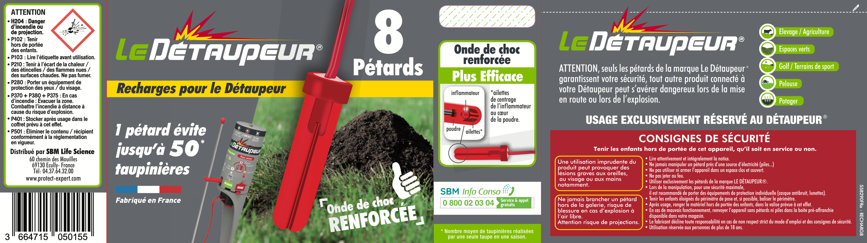 2 Recharges Pièges Anti Taupes et Rats Taupiers - 2 recharges de 8 pétards - Utilisables sous la Pluie et en Toute Sécurité - Système Exclusif - - 6