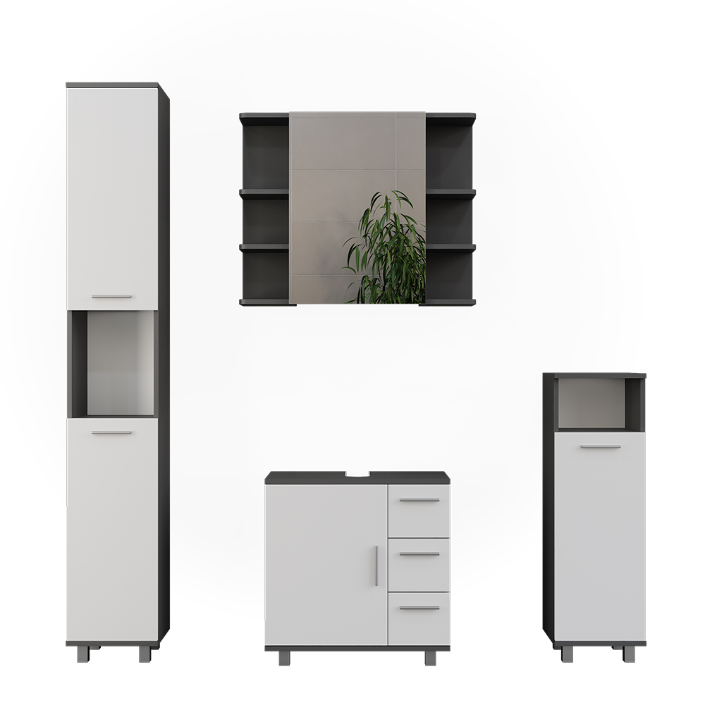 Vicco Zestaw mebli łazienkowych Ilias, Antracyt/biały, 4 części