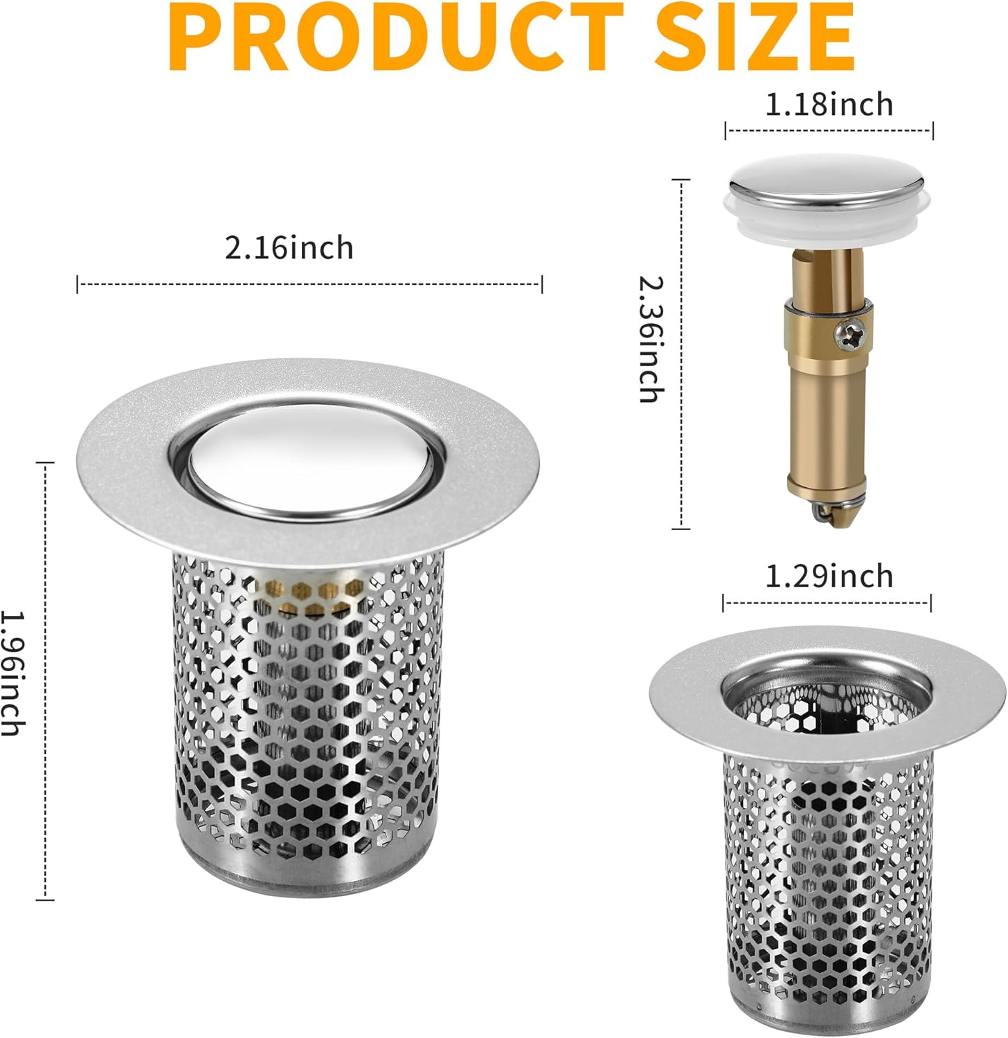 2 Bondes Lavabo Universelles 34-40mm - Bouchon Pop-up Avec Filtre à Cheveux - Pour évier De Comptoir