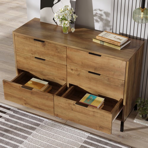 Commode avec étagères réglables- 6 tiroirs - Naturel - 5