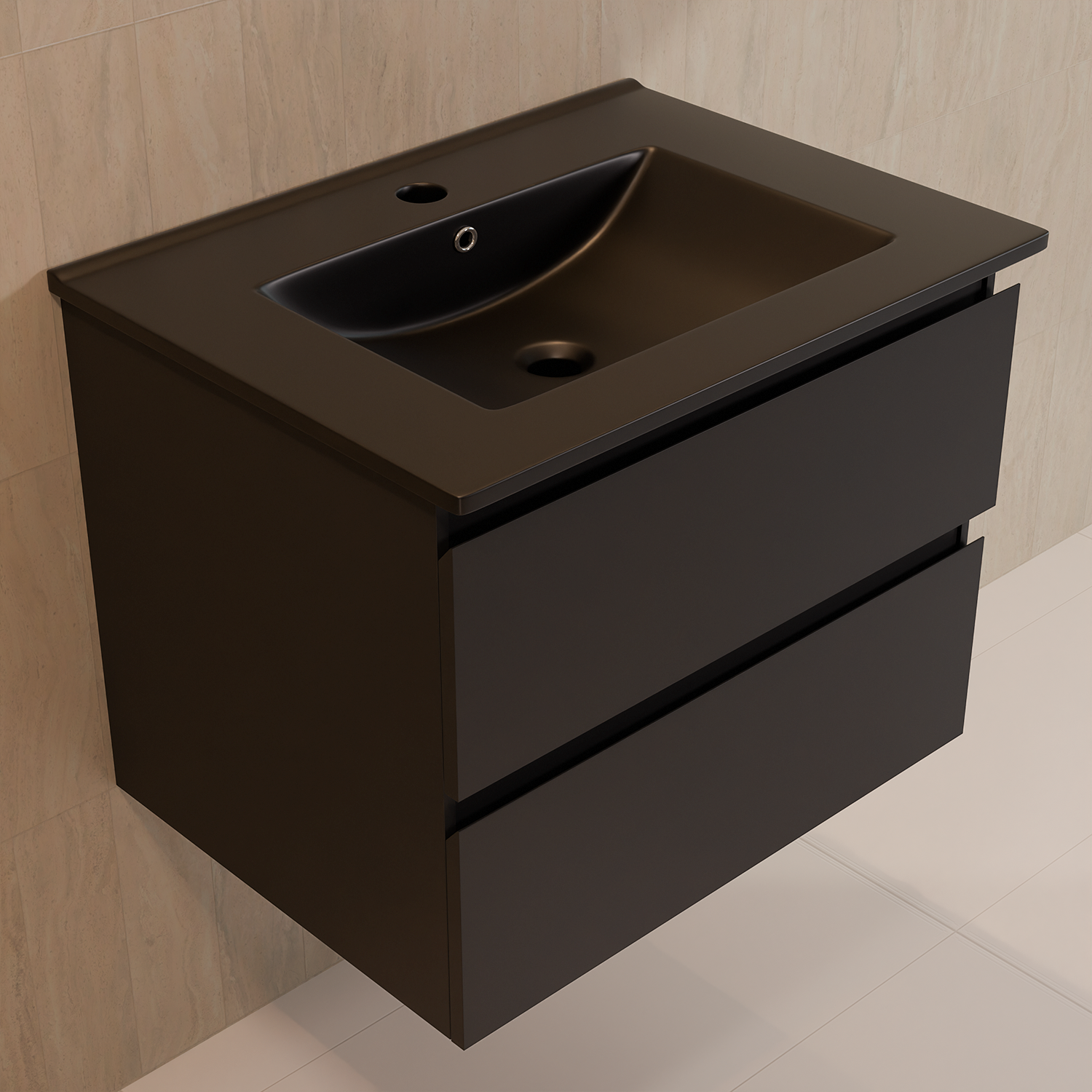 LOMAZOO Meuble De Salle De Bain Marenza Noir Mat 60cm - lavabo noir - 8