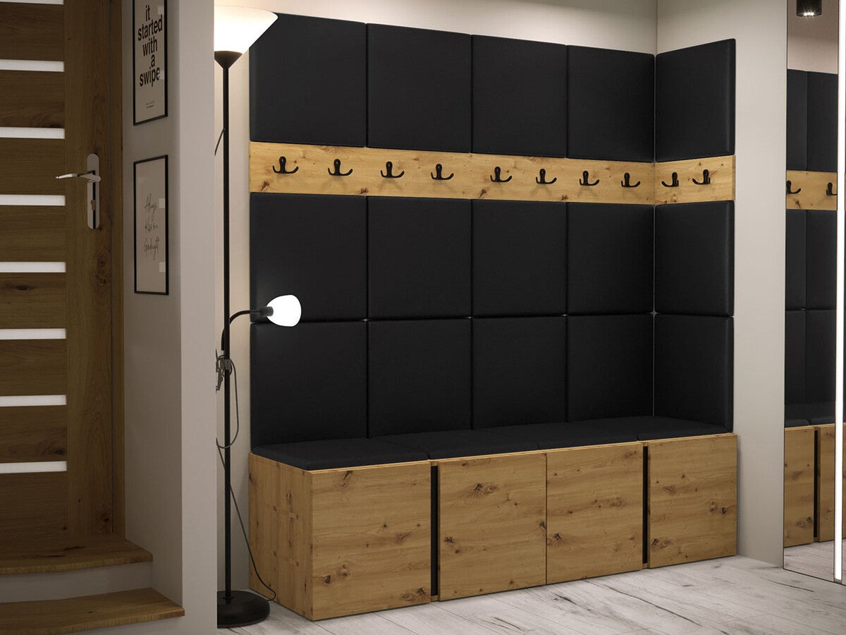 Conjunto para corredor Hartford 265, 186x168x46cm, Carvalho Artisan, Placa de aglomerado laminado, Couro Ecológico, Montado nas parede, Colocado - 2