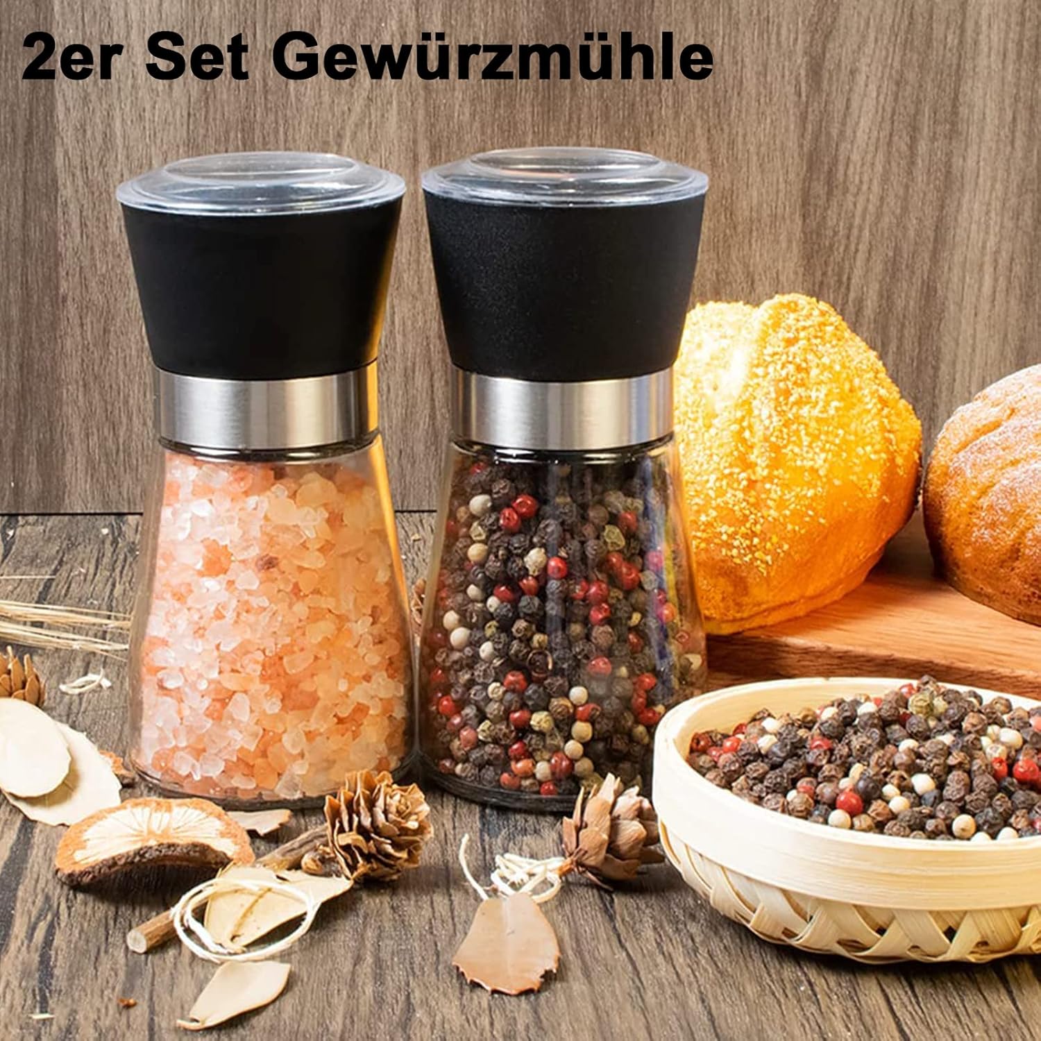 Macina Semi Set Macina Spezie Macinapepe E Sale Manuale - Macinino Con Macina Ceramica Regolabile, Vetro, Acciaio Inox (2 Pezzi) Macinino Spezie Acciaio Macina Semi Di Lino - 10