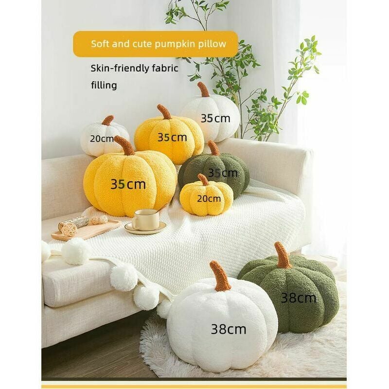 Cuscino Decorativo A Forma Di Zucca – Peluche Morbido Per Halloween E Autunno, 35 Cm, Giallo/Verde