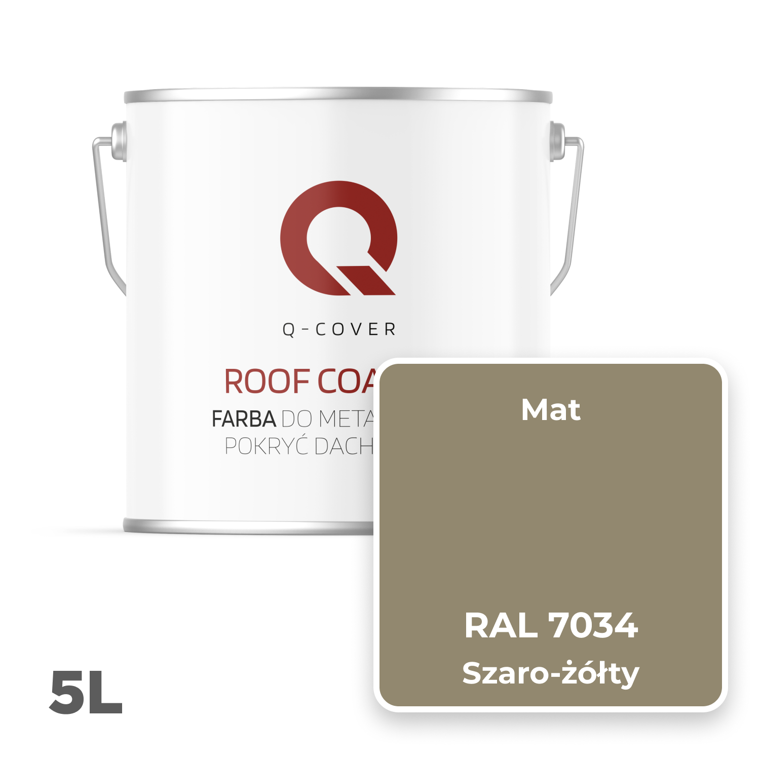 Farba do Metalowych Pokryć Dachowych Q-Cover Szaro-żółty RAL7034 Mat 5L
