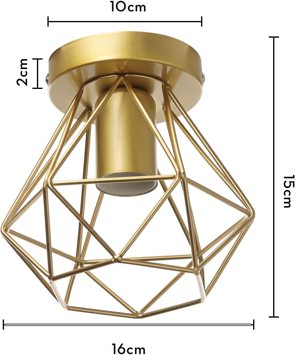 Plafonnier industrielle cage en métal fer forge, retro suspension luminaire lustre style vintage lampe de plafond, E27 base Ø16cm - Doré - 4