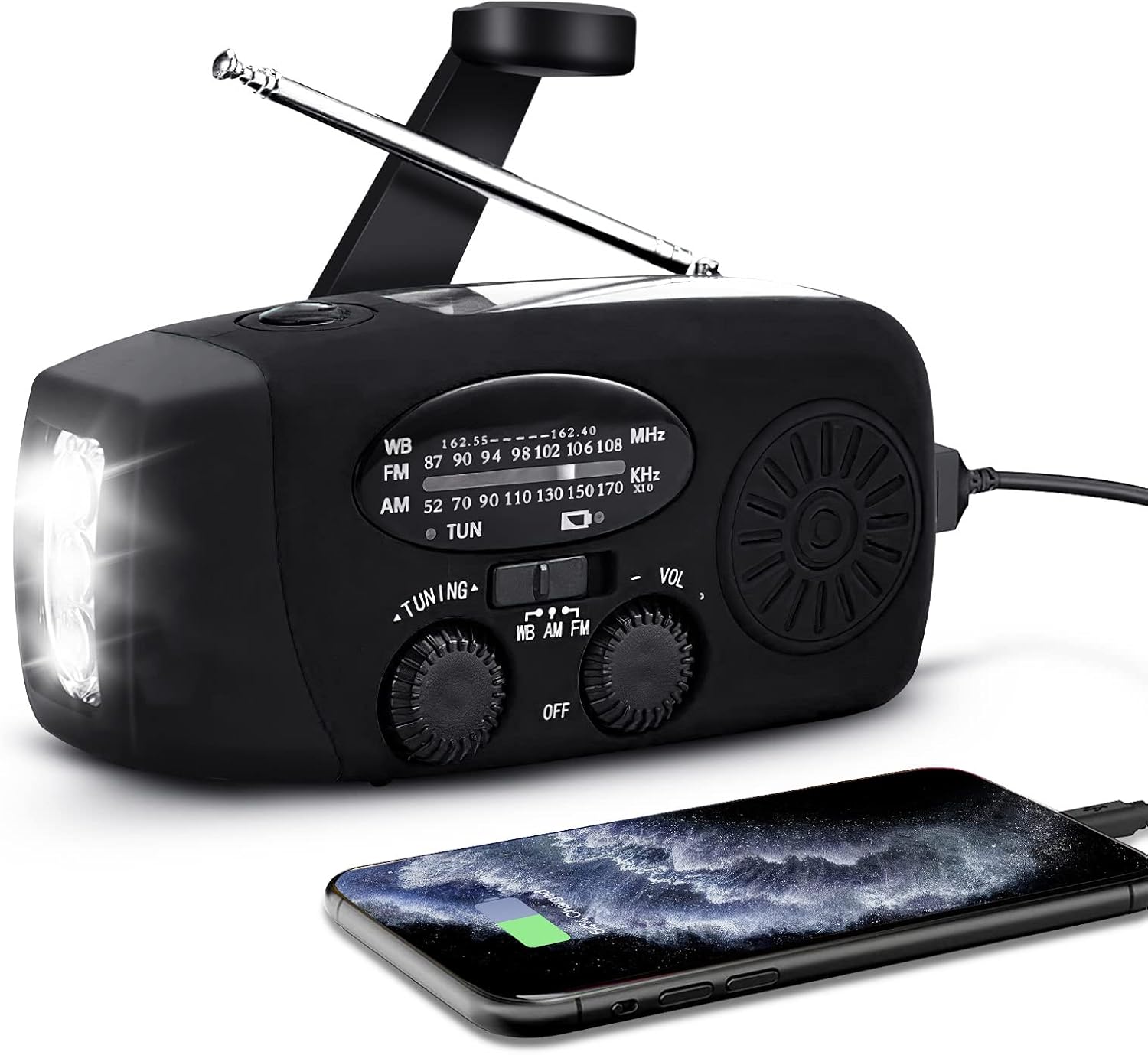 Przenośne radio solarne, ręczne radio AM/FM/NOAA z własnym zasilaniem, radio pogodowe na dynamo, urządzenie awaryjne z latarką 3-LED i ładowarką do t