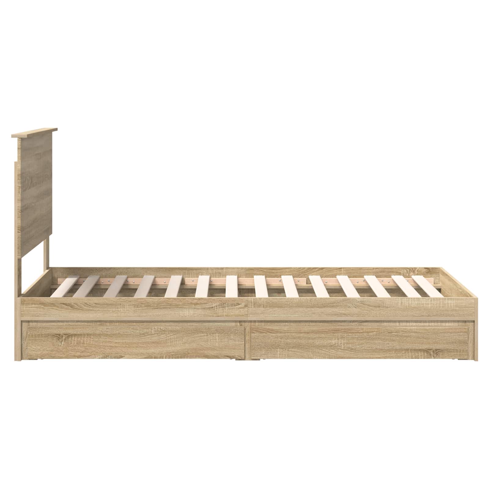 Lit de rangement chêne 90 x 190 cm en panneau de bois - 9
