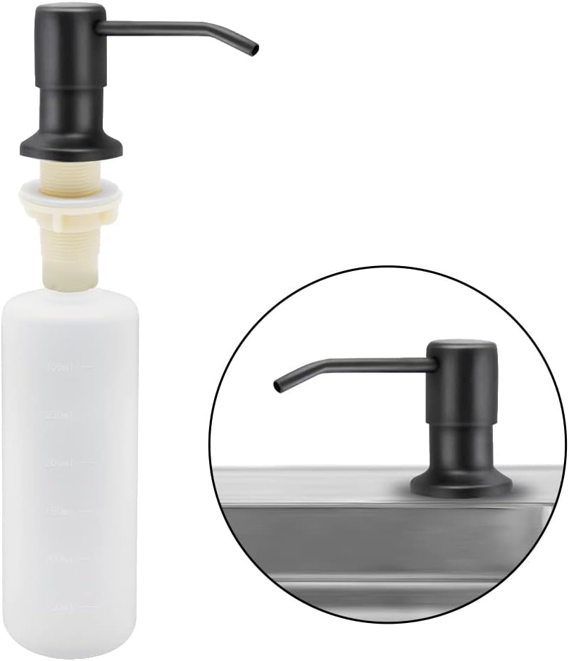 Dozownik mydła do zlewu kuchennego, 350 ml, napełniany, ze stali nierdzewnej, z pompką obrotową 360° (czarny)
