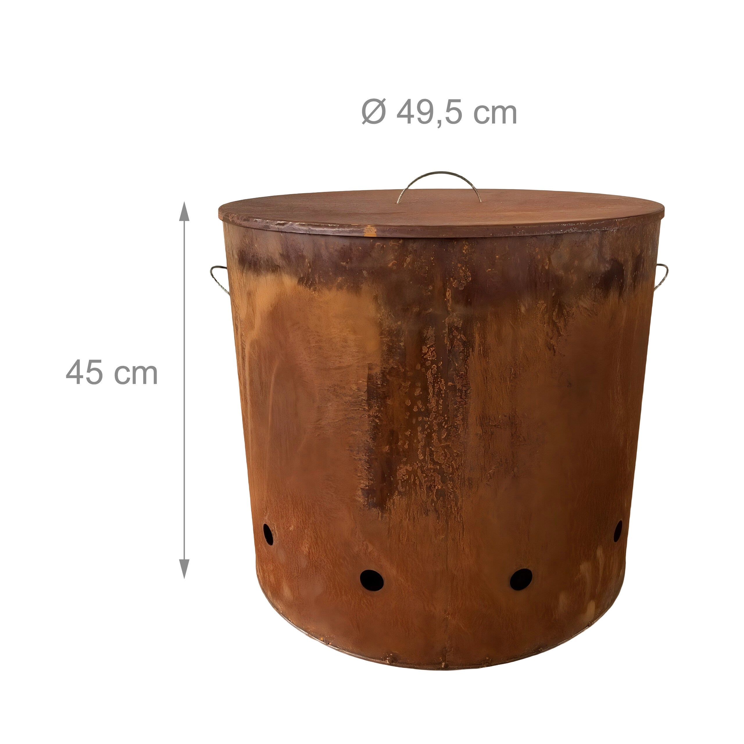 Braseiro de jardim industrial em aço Corten com tampa e efeito ferrugem, tamanho XL, 45 x 49,5 cm, castanho-avermelhado, Relaxdays - 4