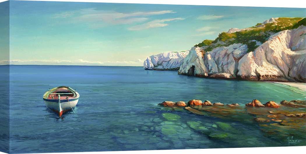 Tableau Photo Sur Toile 100x50 Cm - Architecture Escaliers Mer - Moderne Gris/Bleu/Jaune