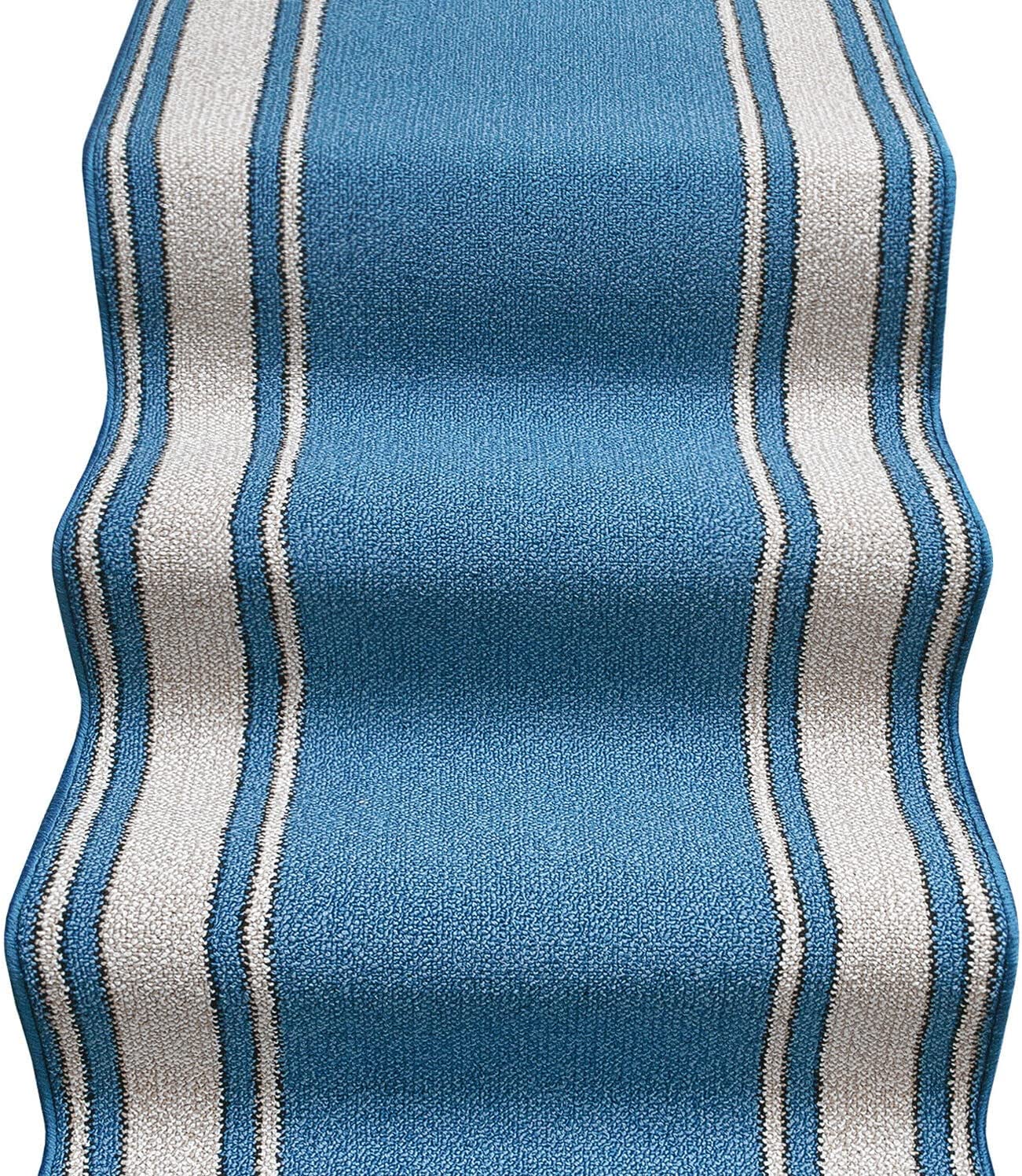 Camino de escalera 67x500 cm alfombra bordeado corredor entrada pasillo cocina peldaños estilo clásico azul