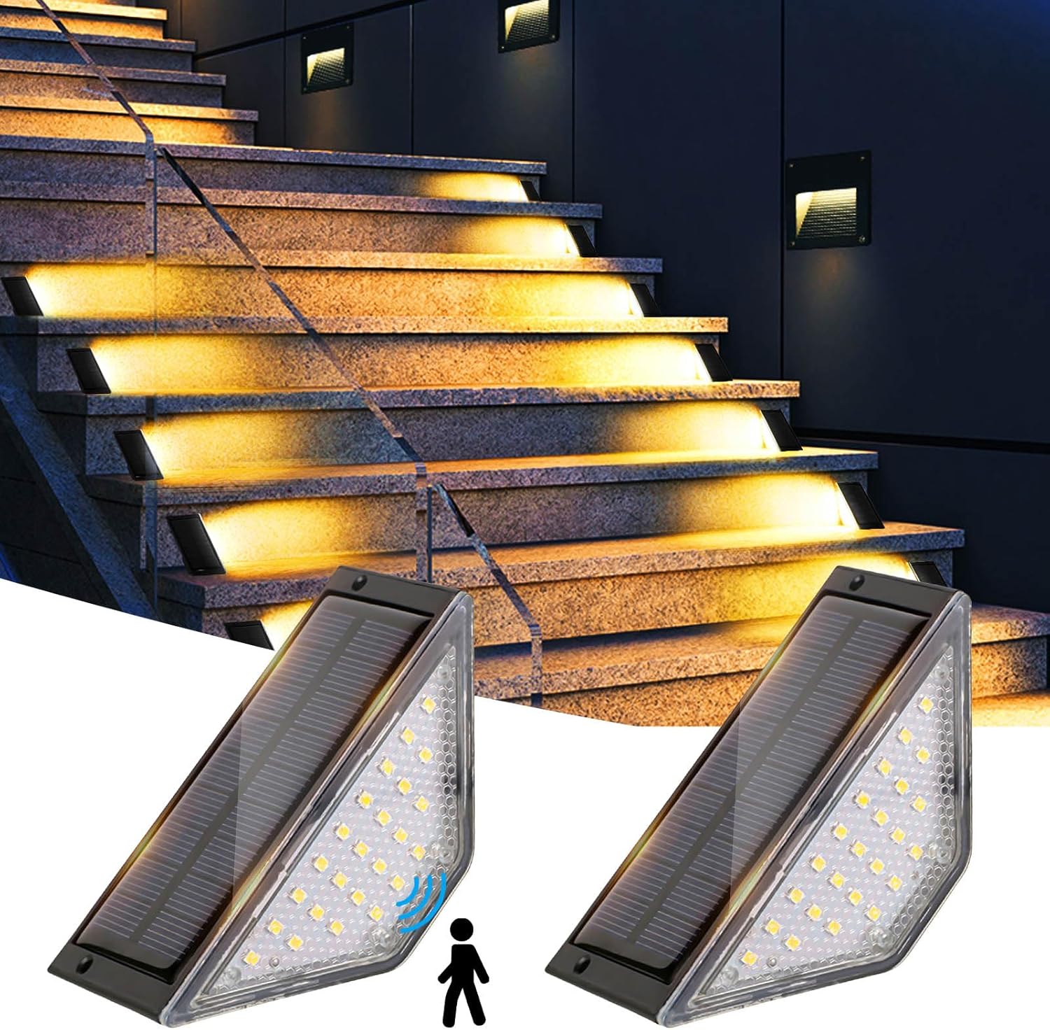 2 lampy solarne LED do schodów i tarasów, wodoodporne