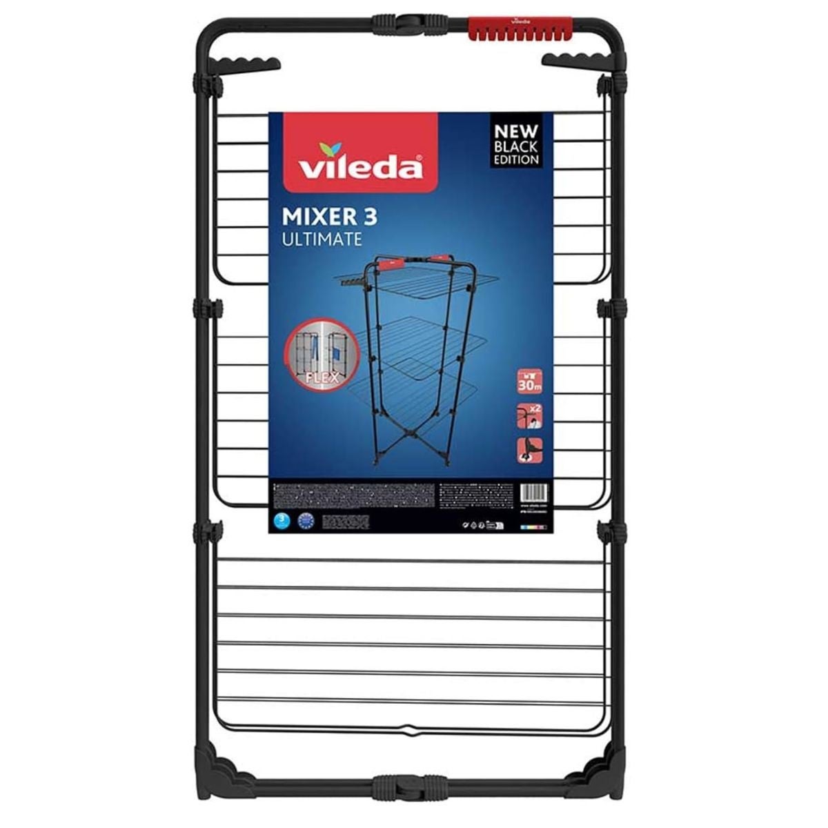 Étendoir à linge Intérieur 3 étages Séchoir à linge Pliable sur roulettes Tancarville Noir 93 x 71 x 131 cm VILEDA - 7