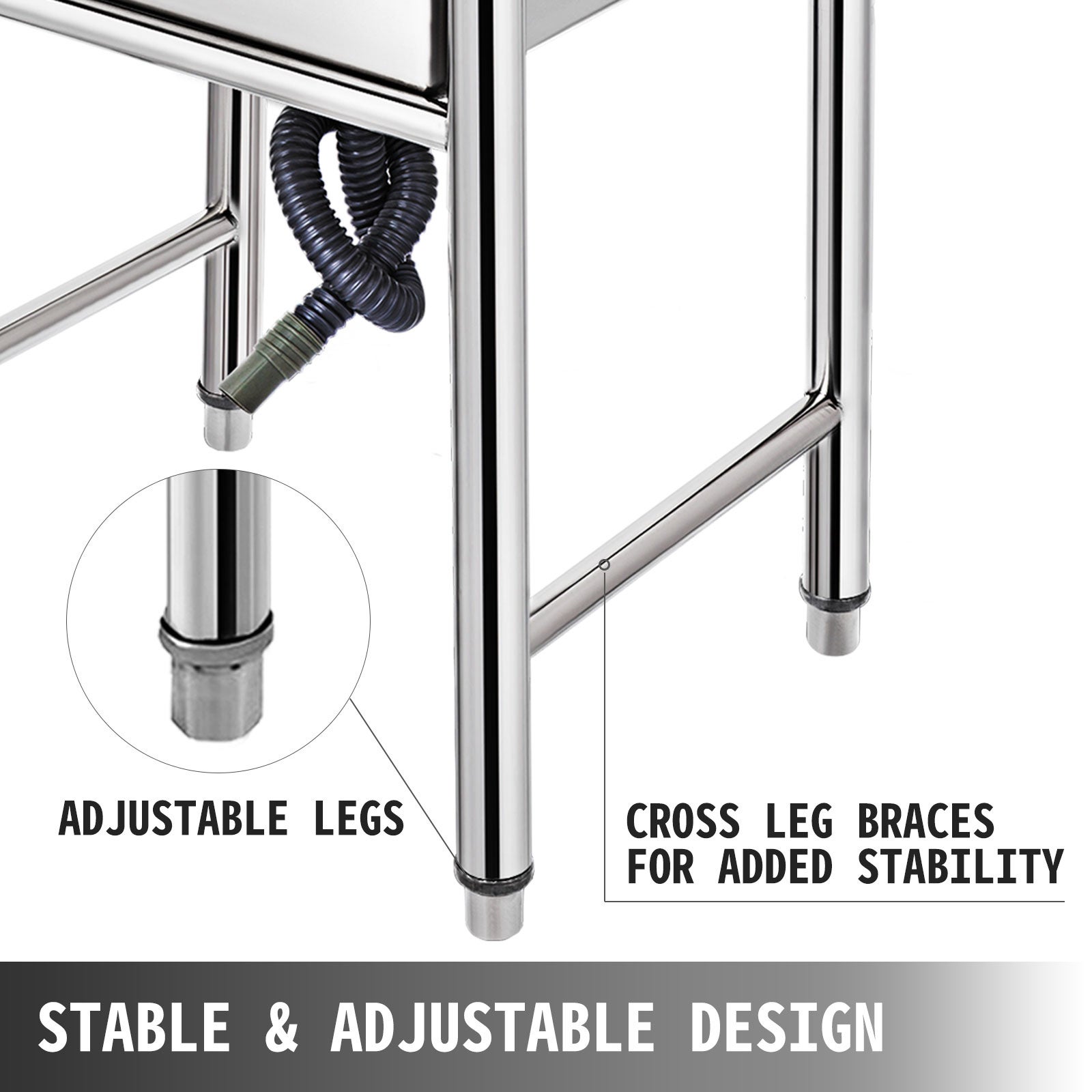 Évier Inox de Cuisine,SucceBuy acier inoxydable non magnétique,1 compartiment,grande capacité 17,5x10x16,5 pouces,idéal ferme,café,magasin - 7