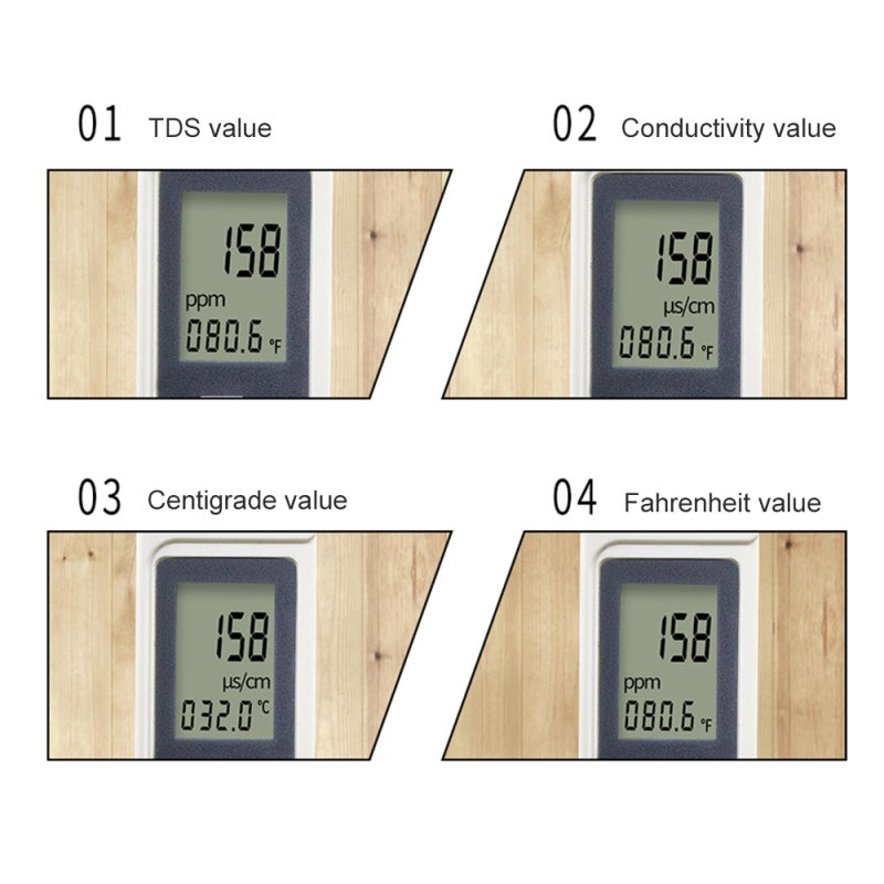 Testeur de qualité eau 3 en 1 TDS EC, affichage numérique température (eau potable, aquariums, piscines, spas) - 2