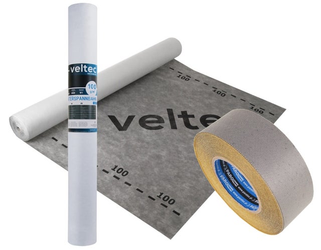 Ecran de sous-toiture respirant PAROTEC VELTEC 100, 50m x 1.5m, 100g/m² + ADHESIF
