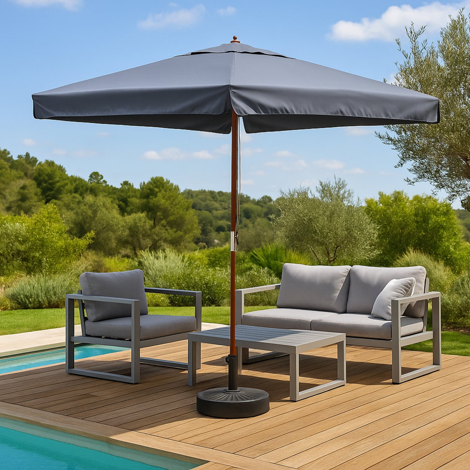 Parasol gris droit rond 3 x 3 m PALAWAN - 3