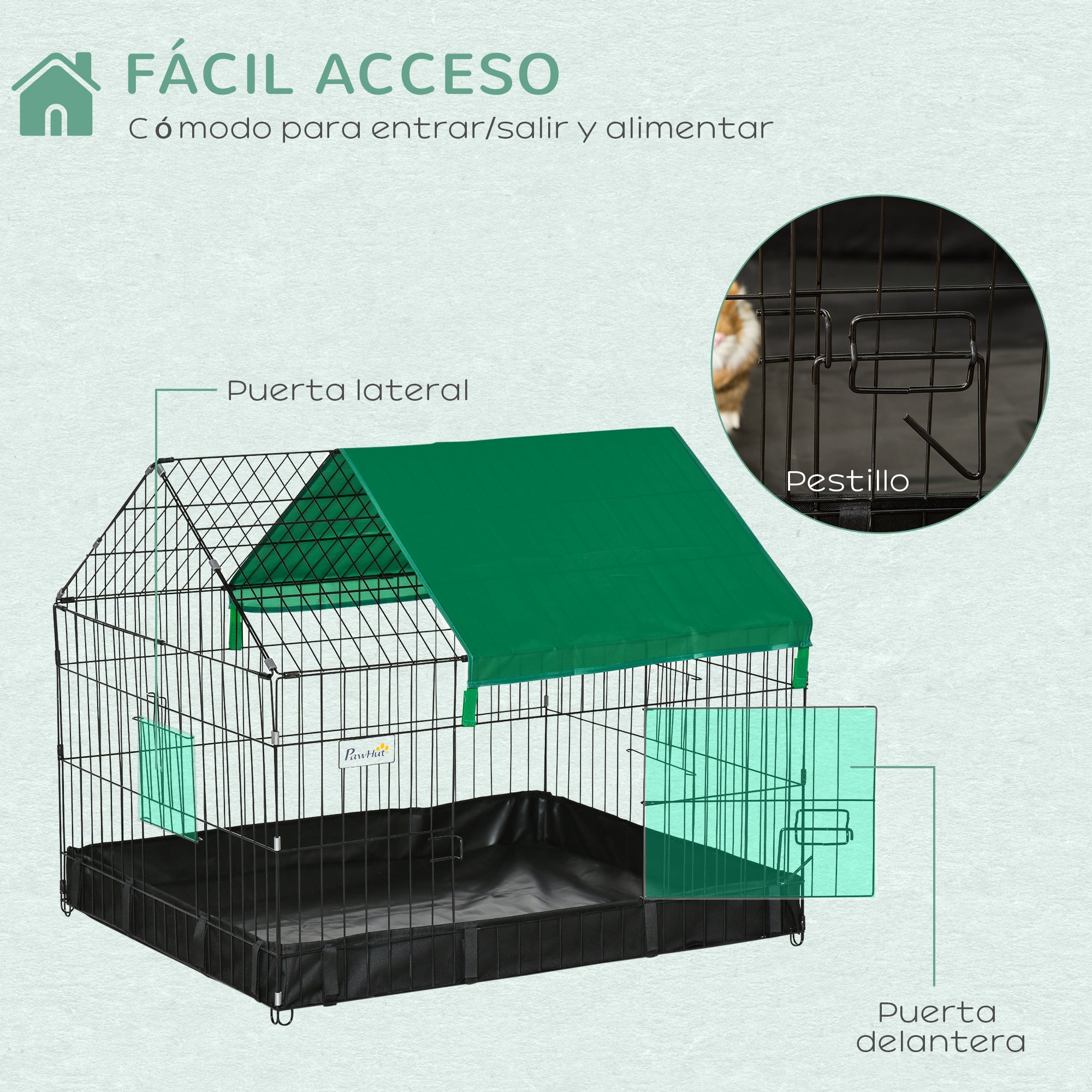 Gaiola para Animais Pequenos PawHut Aço e Tecido Oxford Preto e Verde 90x75x75 cm - 4