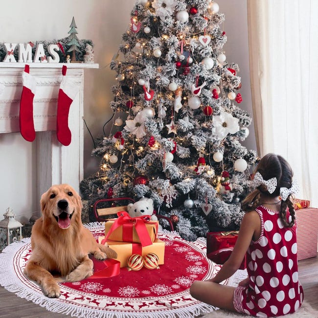 Gonna per Albero di Natale 90 cm, Tappeto Rotondo Copertura Base Decorazione per Albero di Natale Gonna Riutilizzabile con Motivo Fiocco di Neve per Riunioni di Famiglia, Feste di Capodanno Gonna per Albero di Natale 90 cm, Tappeto Rotondo Copertura Base Decorazione per Albero di Natale Gonna Riutilizzabile con Motivo Fiocco di Neve per Riunioni di Famiglia, Feste di Capodanno