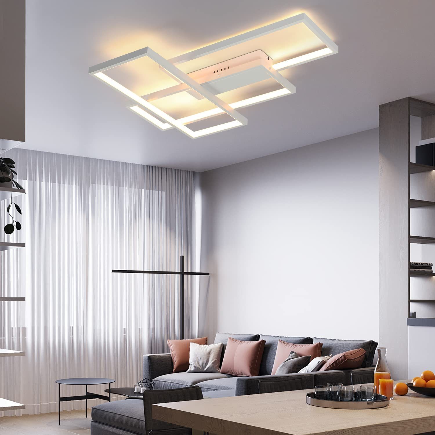 Nettlife Lampe LED Plafonnier Salon - 65 cm, moderne, dimmable avec télécommande, 65 W, chambre, cuisine, salle à manger, blanc - 7