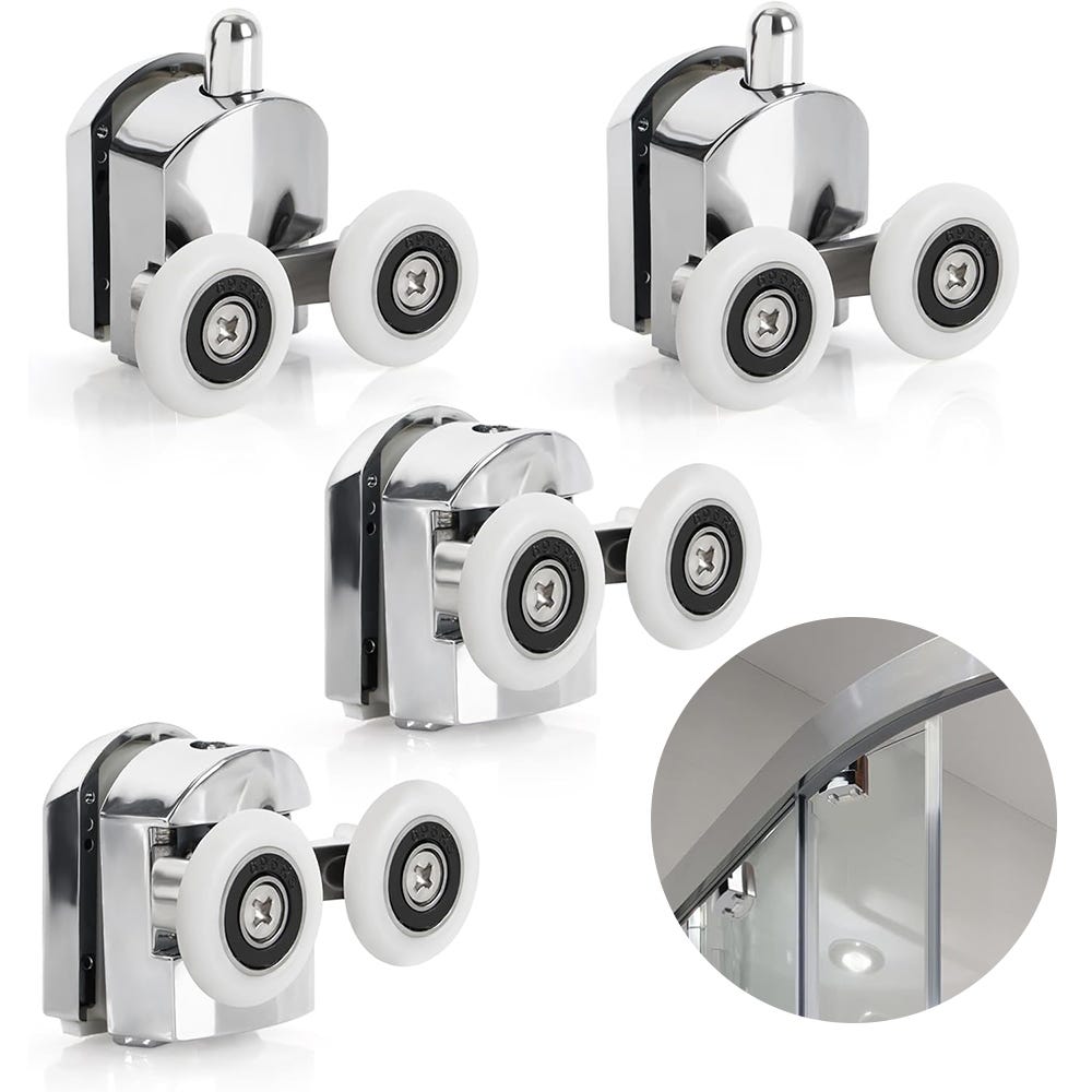 Ricambi Rulli Scorrevoli Rotelle Porta Doccia 23mm - 4 Pezzi, In Rame E Acciaio, Per Porte Scorrevoli Vetro Cuscinetti Scorrevole