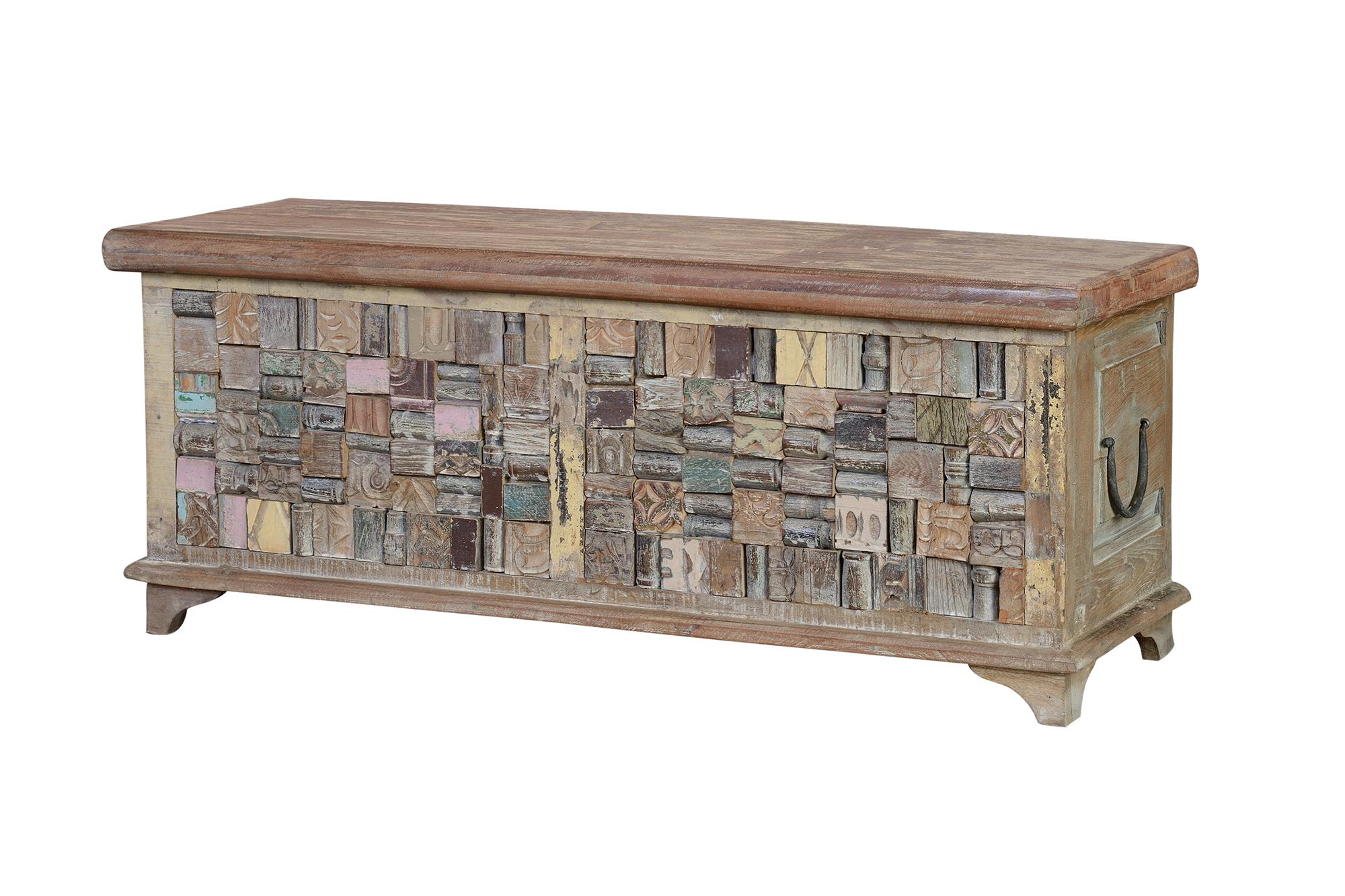 Cassapanca In Legno Con Stampa Champagne - Baule Decorativo Per Salotto, 80x48x43,5 Cm