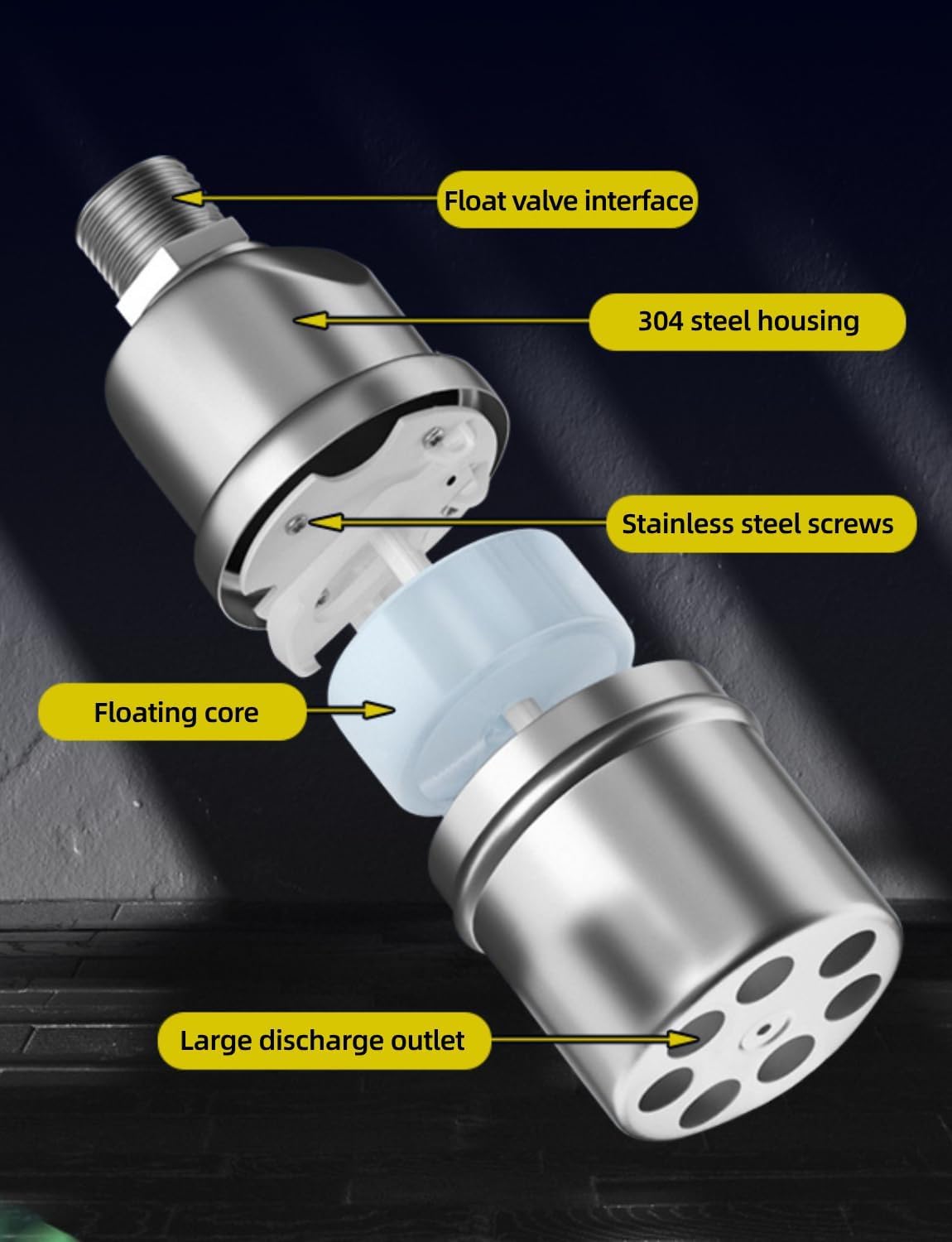 Valvola A Galleggiante In Acciaio Inox 304 CEWROM – Attacco 1/2" Con Adattatori 3/4" E 1", Per Serbatoi, Piscine, Abbeveratoi, Regolazione Automatica Livello Acqua