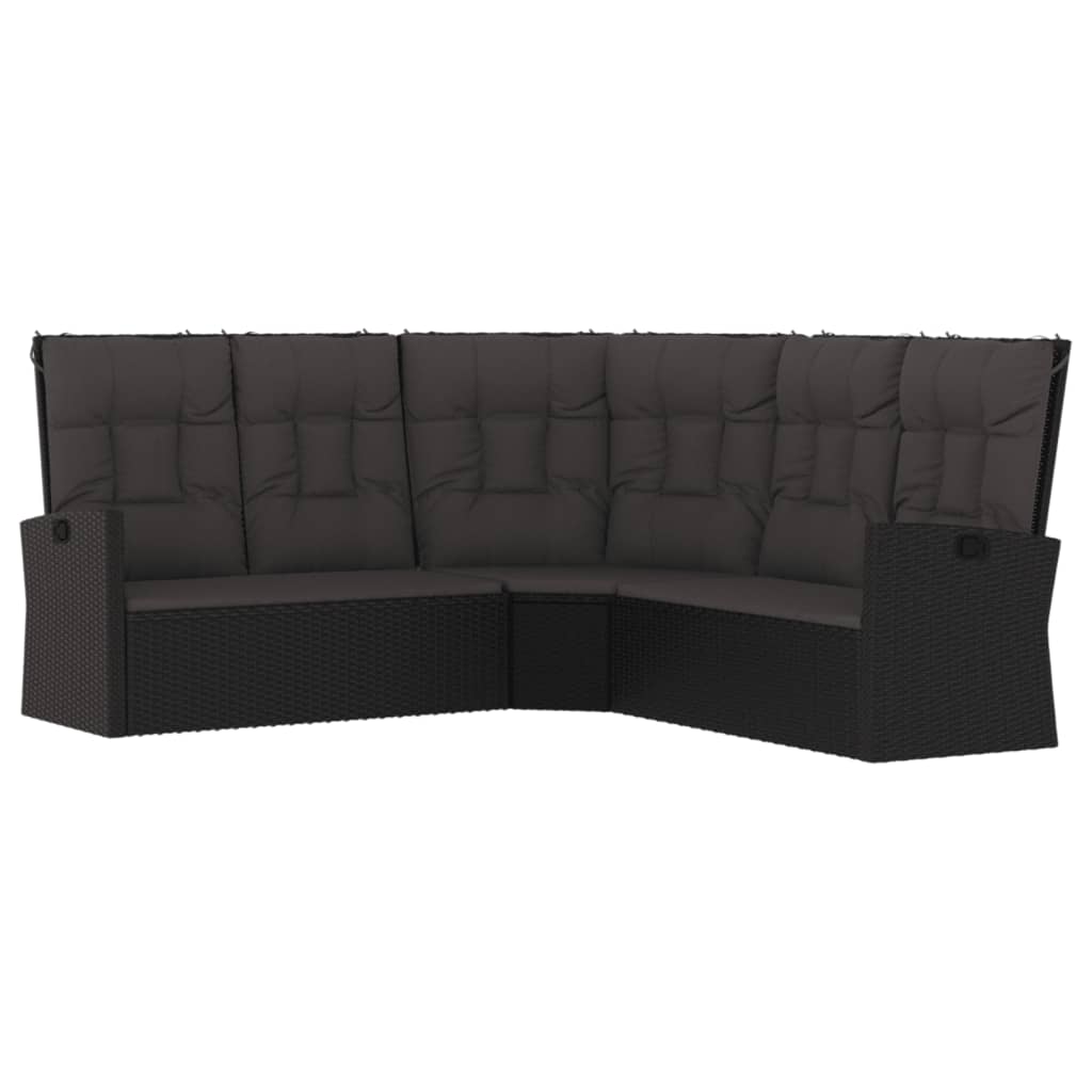 Sofá esquinero | sofá de salón | sofá de descanso reclinable con cojines ratán sintético negro cfw43919