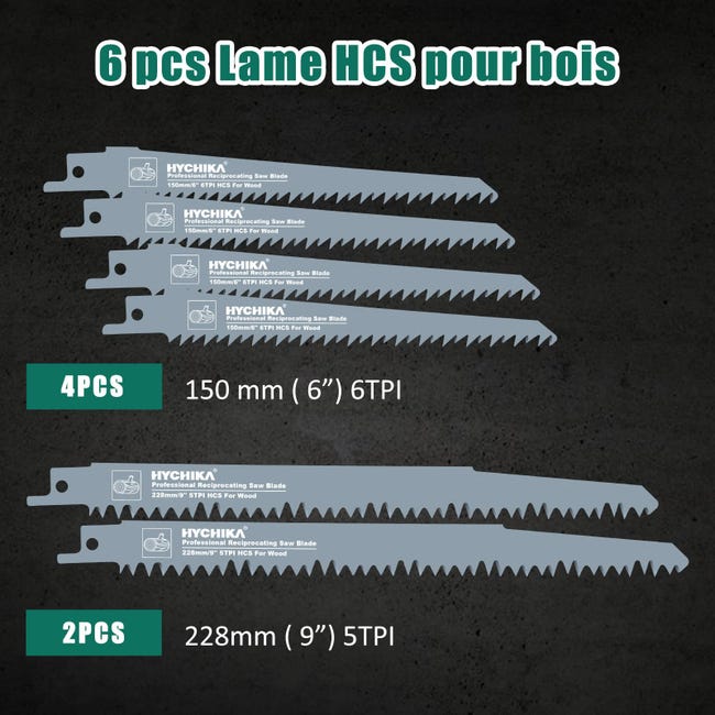 16 Lames Scie Sabre HYCHIKA - Métal, Bois, Bois Avec Clous - 150 & 228 Mm - Boîte De Rangement Incluse