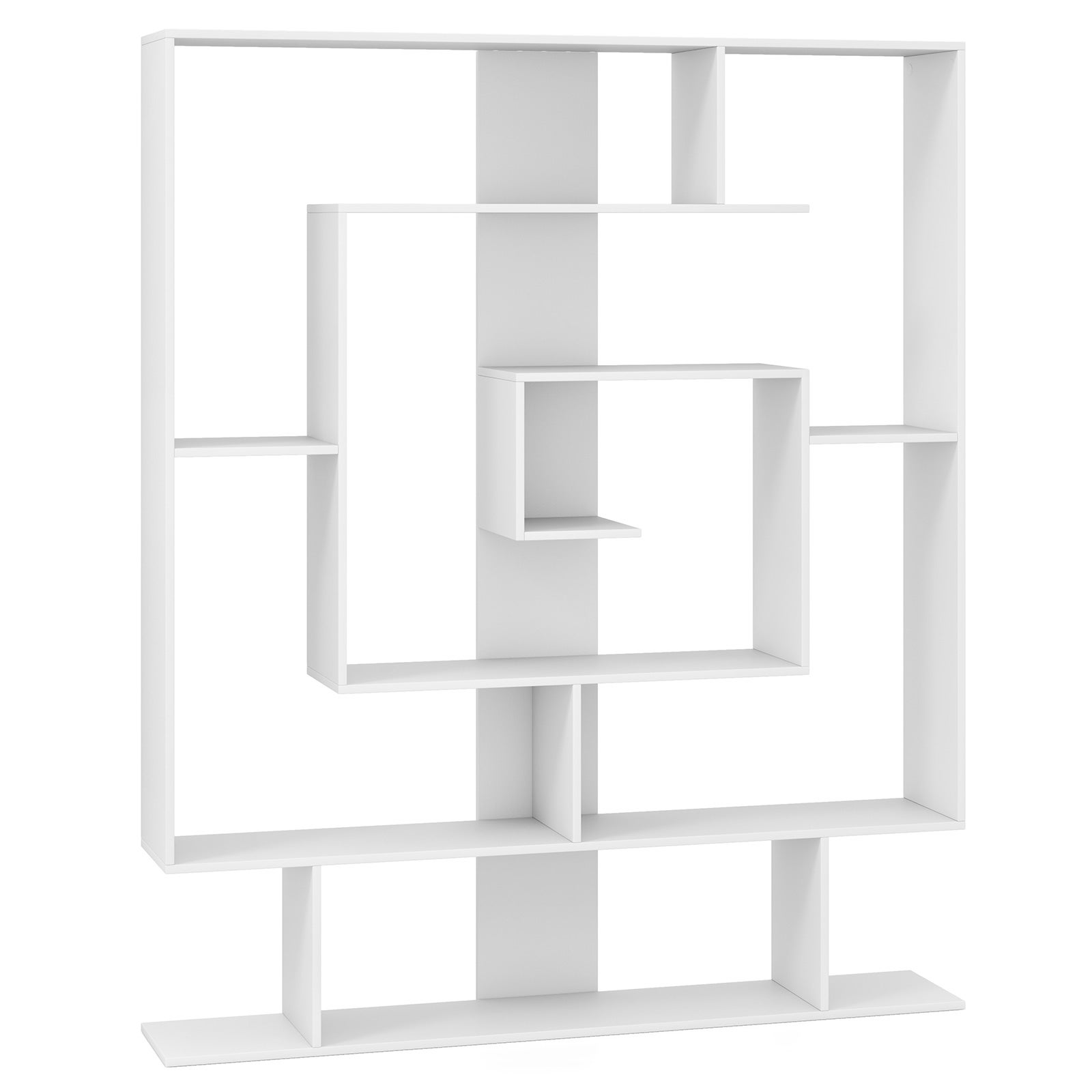 Regał na książki z 7 poziomami, ścianka działowa, geometryczny regał stojący, regał do przechowywania do salonu, gabinetu, 125 x 22 x 150 cm (biały)