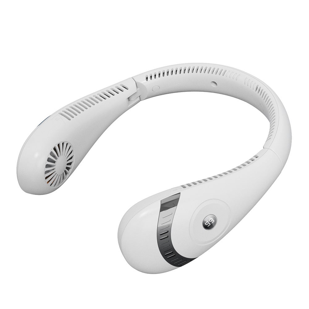 Przenośny wentylator na szyję - wentylator na szyję USB, akumulator 5000 mAh, składany wentylator na szyję ze słuchawkami i wyświetlaczem LED