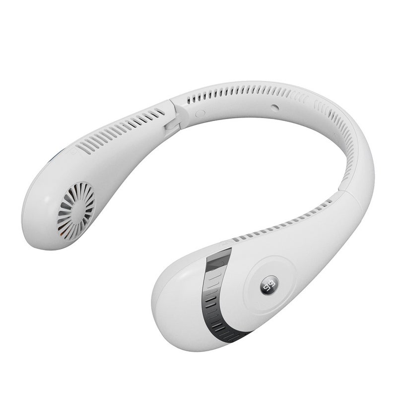 Przenośny wentylator na szyję - wentylator na szyję USB, akumulator 5000 mAh, składany wentylator na szyję ze słuchawkami i wyświetlaczem LED
