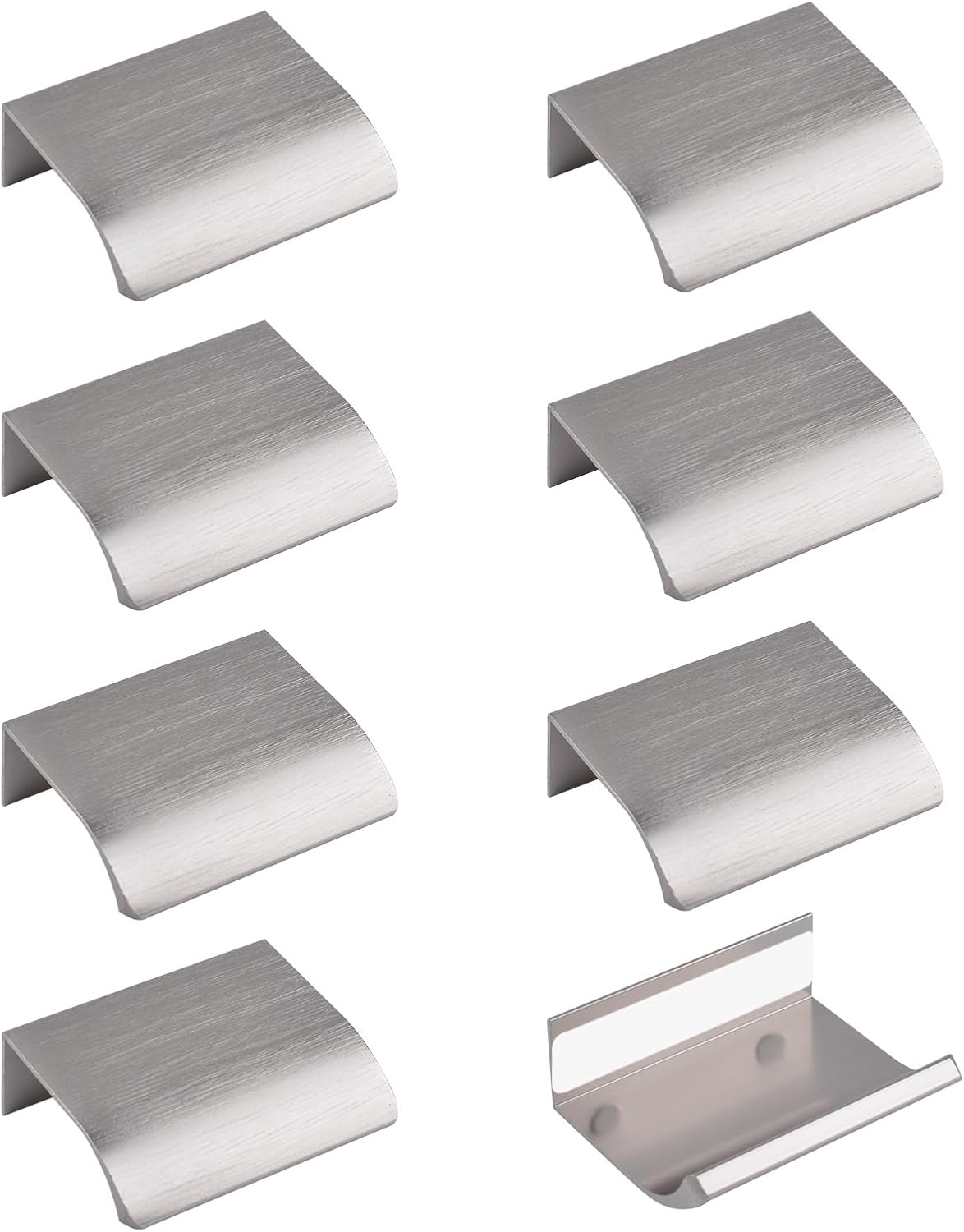 Zestaw 8 dyskretnych uchwytów z krawędzią na palce – stop aluminium, 50 mm, szczotkowany nikiel, niewidoczny do mebli