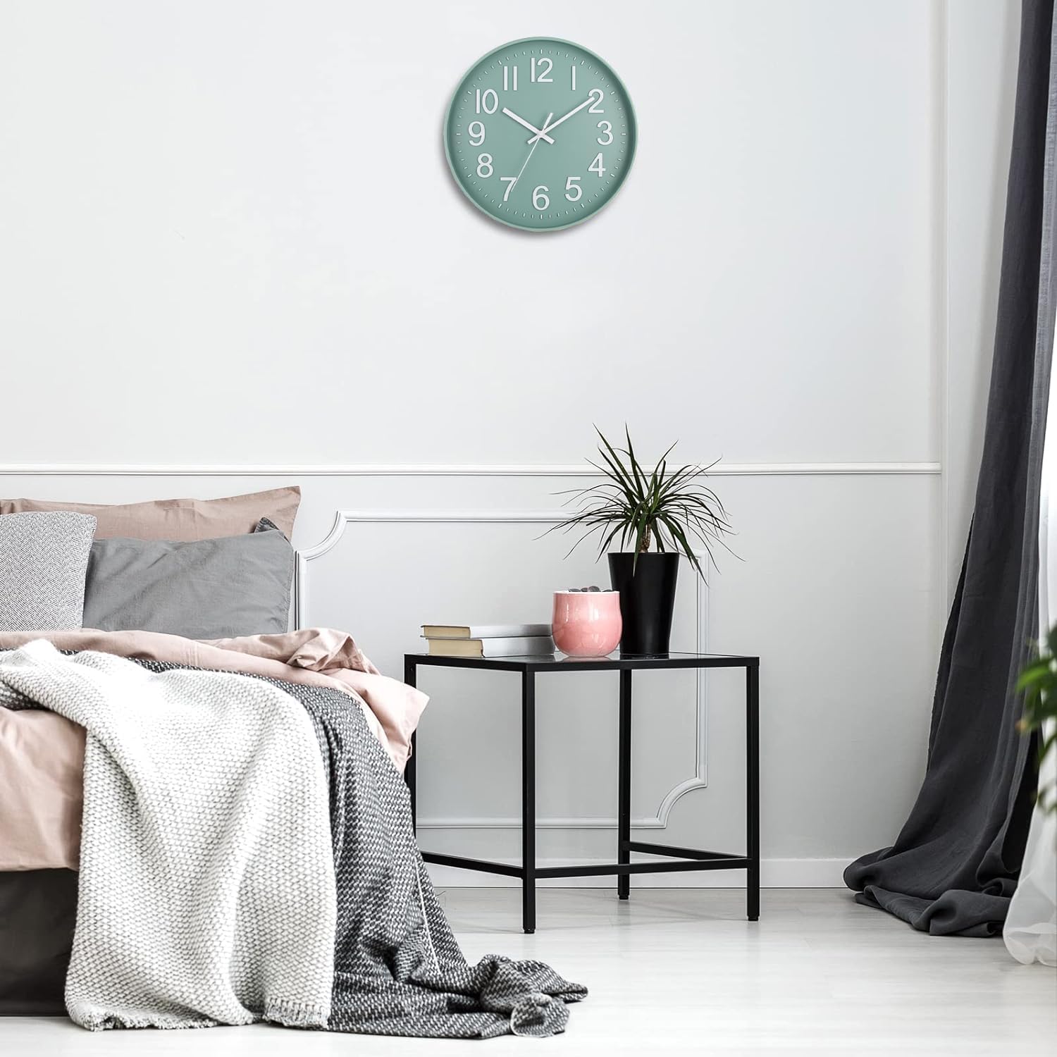 Reloj de pared moderno, silencioso, funciona con pilas, ideal para oficina, hogar, baño, cocina, dormitorio, escuela, sala de estar, color blanco - 3