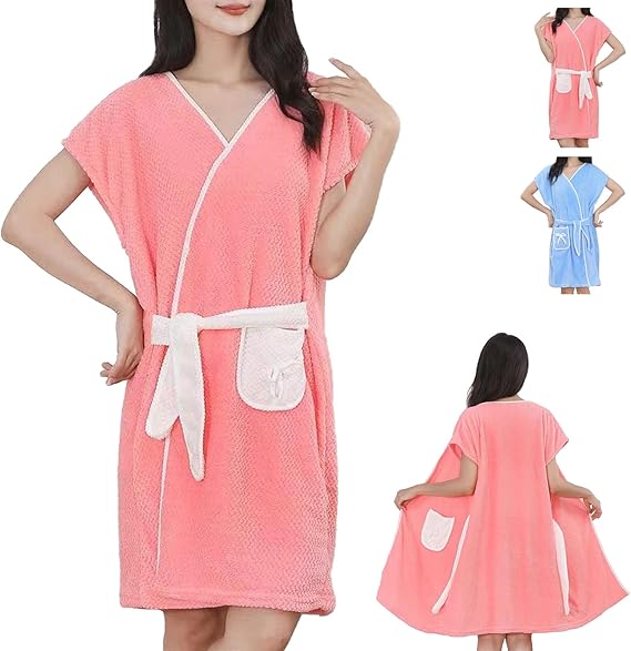 Peignoir pour femme avec poches en matériau doux et absorbant pour sauna, plage, piscine et bien-être – Serviette de bain, serviette de sauna et ser