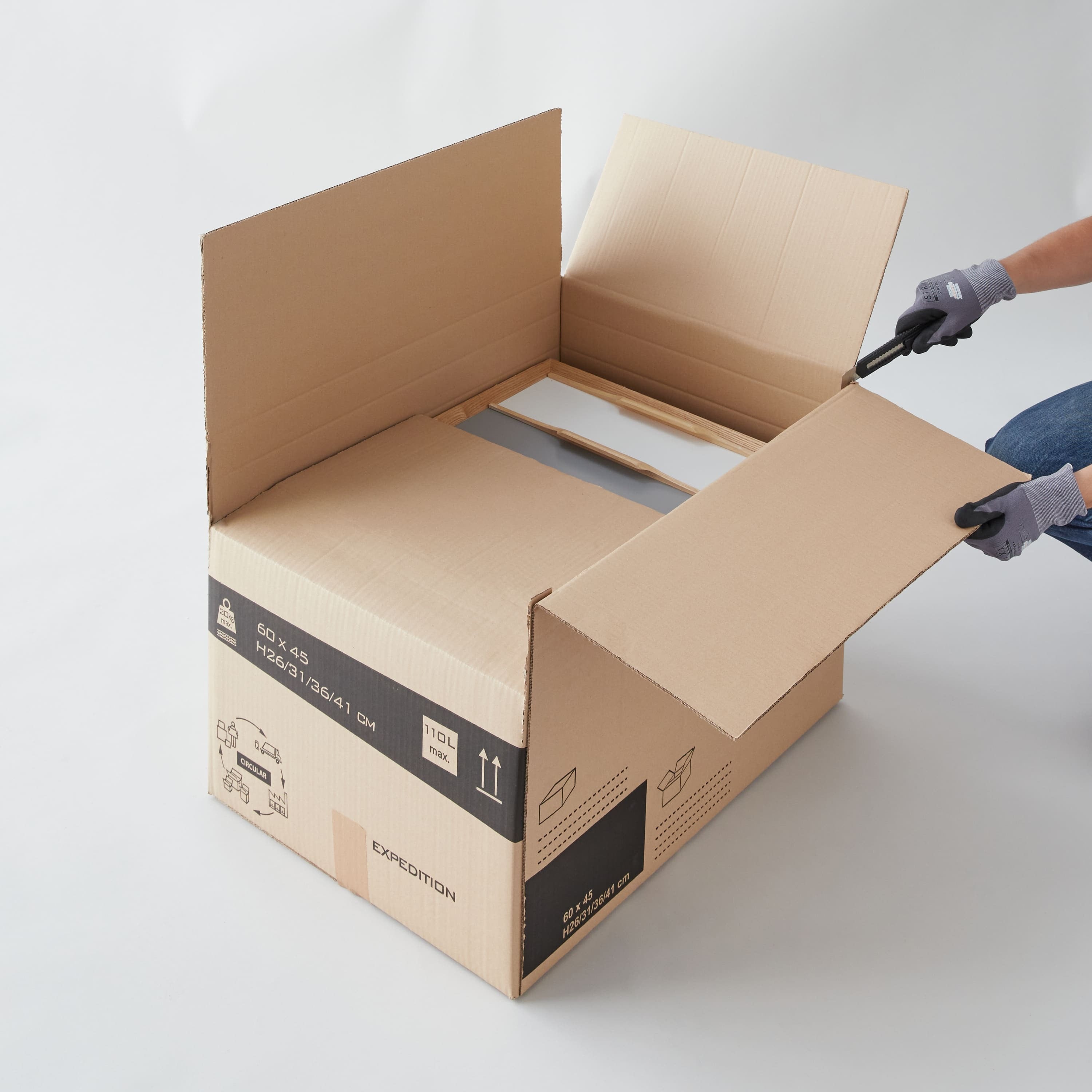 Lot de 30 boites cartons à hauteur variable - 110L, charge max 20kg - Déménagement ou expédition - made in France + 2 adhésifs offerts - 3