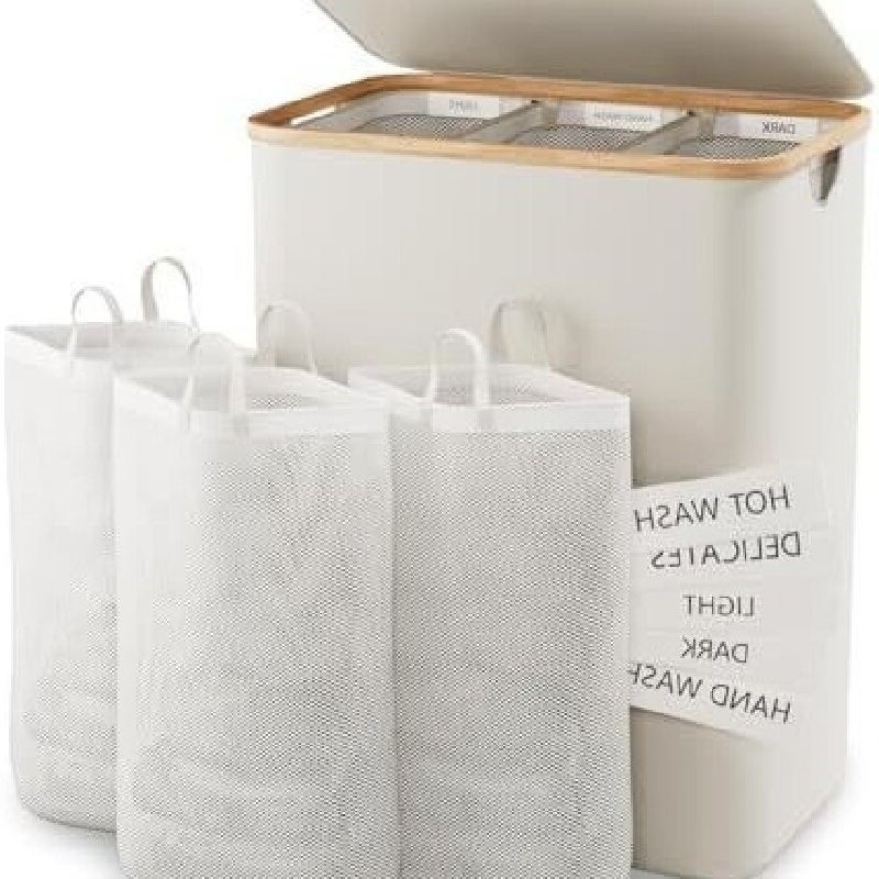 Auledio cestos de ropa, cesto de ropa estrecho con bolsa interior extraíble y lavable, cestos de ropa con asas (blanco)
