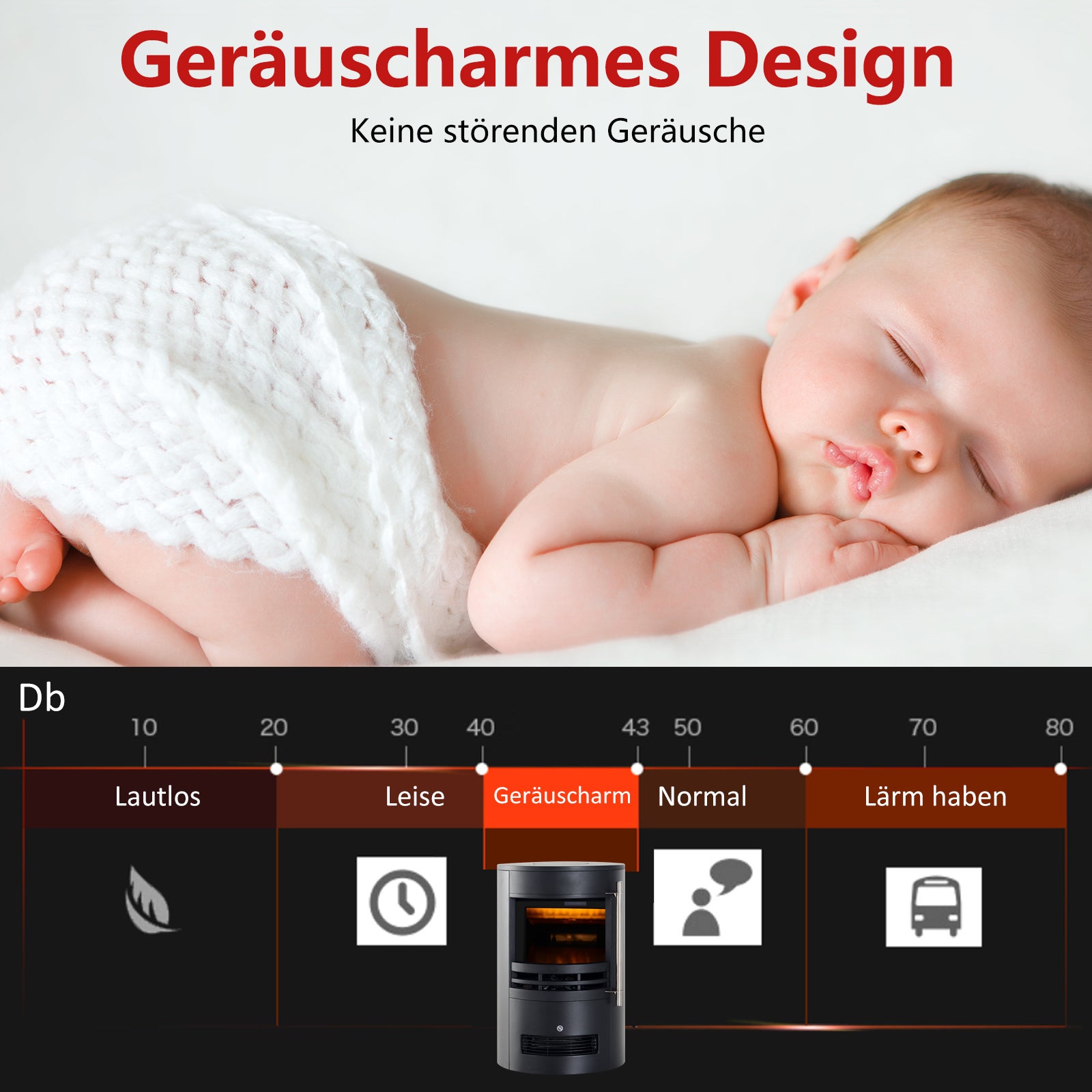 Cheminée électrique avec fonction de chauffage, effet flamme LED, cheminée décorative 900/2000 watts, poêle-cheminée électrique, noir. - 7