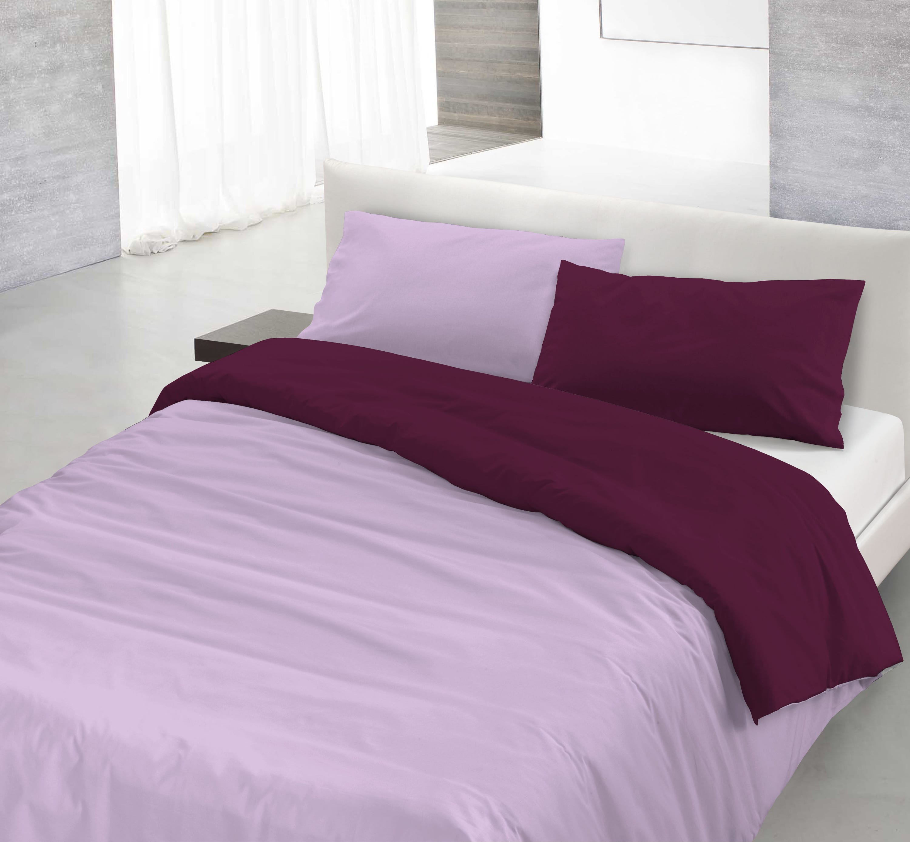 Housse de couette lilas/prune, 1 place et demie - taie d’oreiller