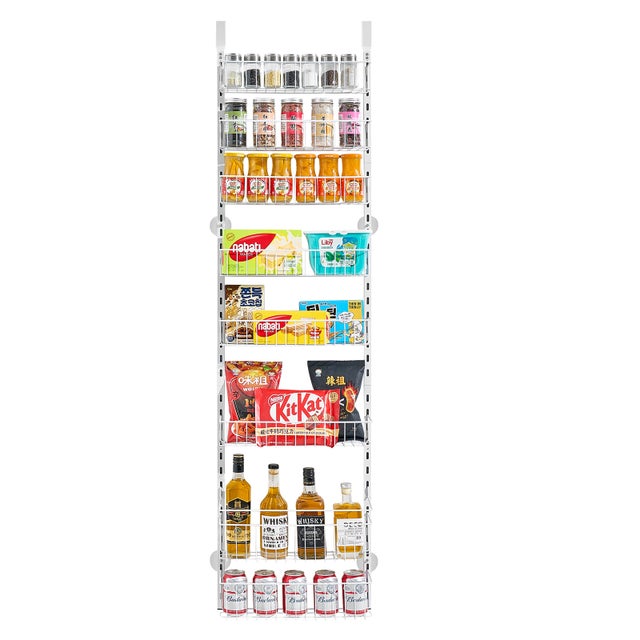Organisateur de garde-manger suspendu,SucceBuy étagère murale à 8 niveaux réglables,en acier robuste,pour épices et assaisonnements,blanc