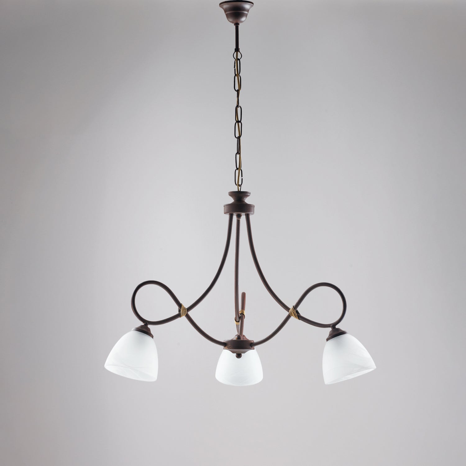 Lustre Dallas noir, effet rouille et or antique, verre albâtre d.13, 3 lumières idéal pour déco industrielle - 2