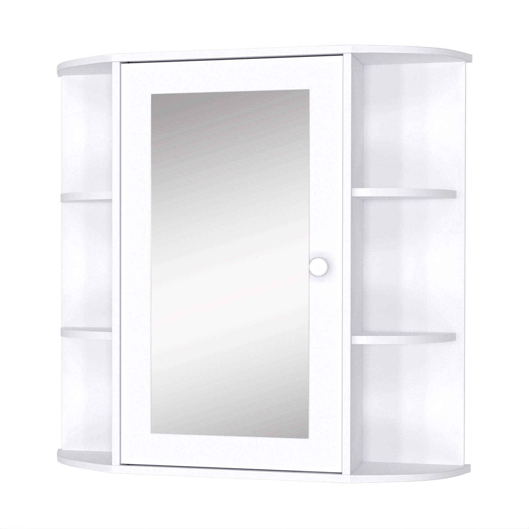 Armario de baño de pared con espejo, puerta individual, organizador de almacenamiento, estantes interiores de 2 niveles, color blanco.