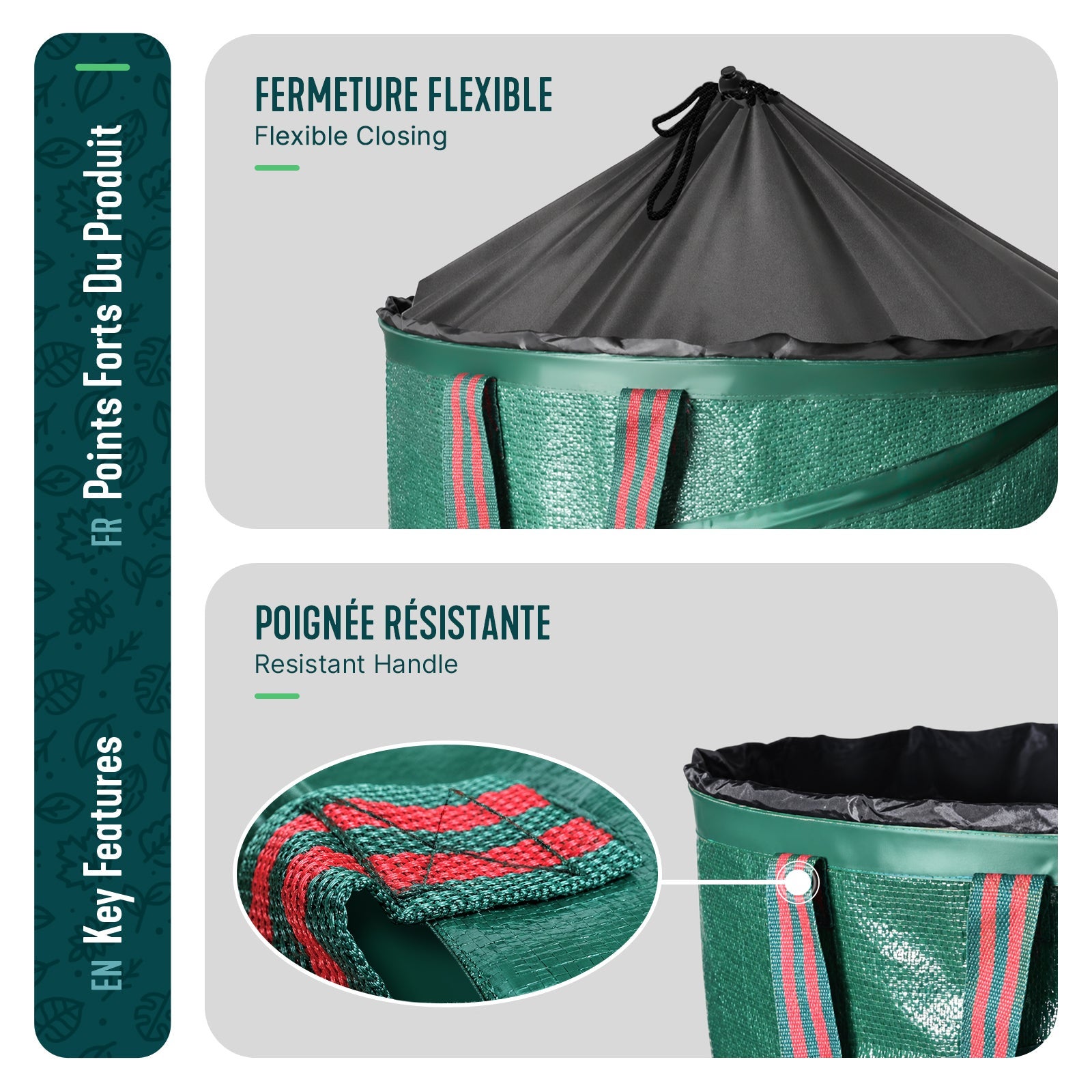 VOUNOT® 3 x 100L Borsa da Giardino per Foglie, Sacchi da Giardinaggio Pop Up, Sacco per Rifiuti da Giardino con Maniglie - 4