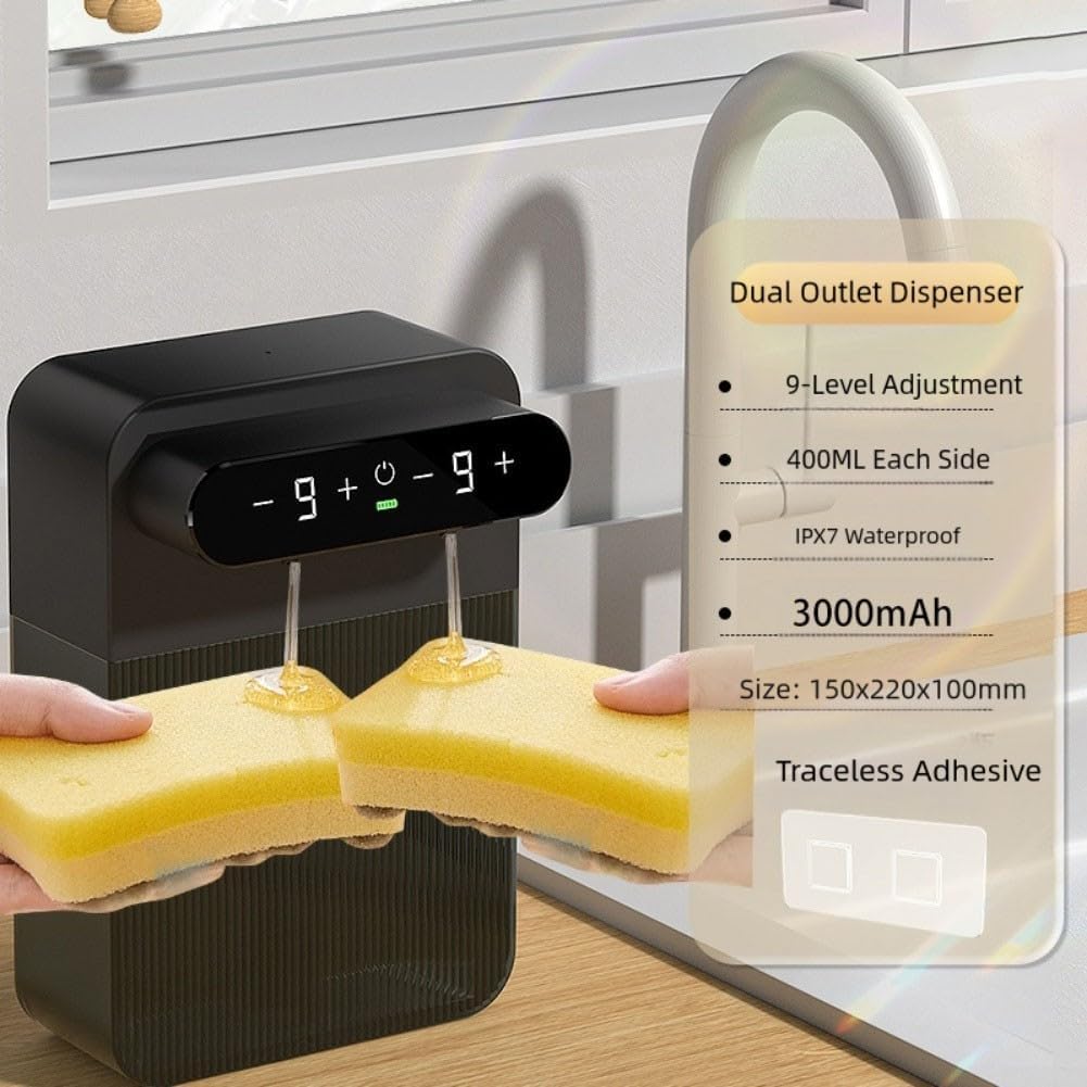 Distributeur de savon électrique intelligent à double tête, capteur automatique en mousse sans contact, 400 ml IPX7 étanche noir (double liquide) - 4